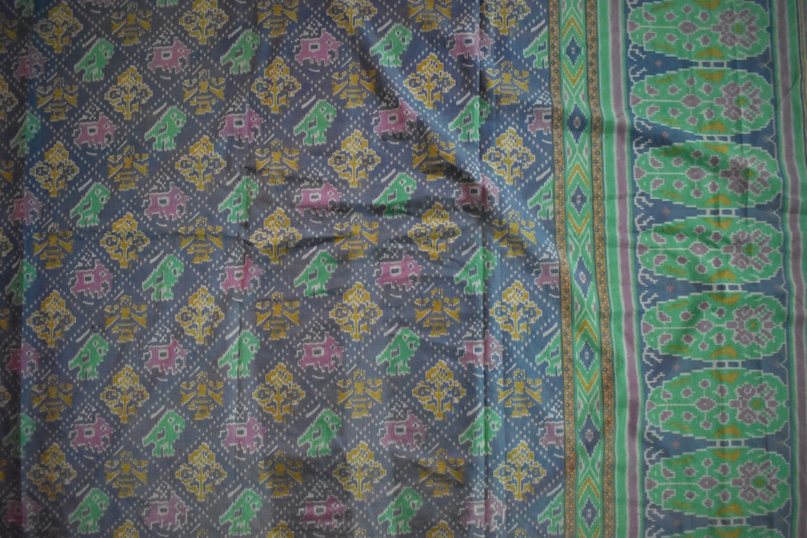 FNC Vintage Blue Sambalpuri Ikat Sarees Handwoven Art Silk Sari Fabric Antique