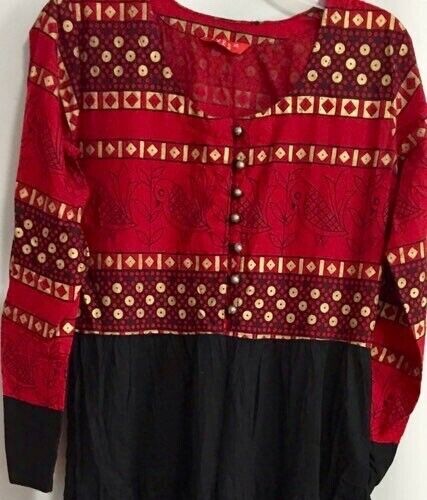Red and Black Anarkali printed ankle length Kurta