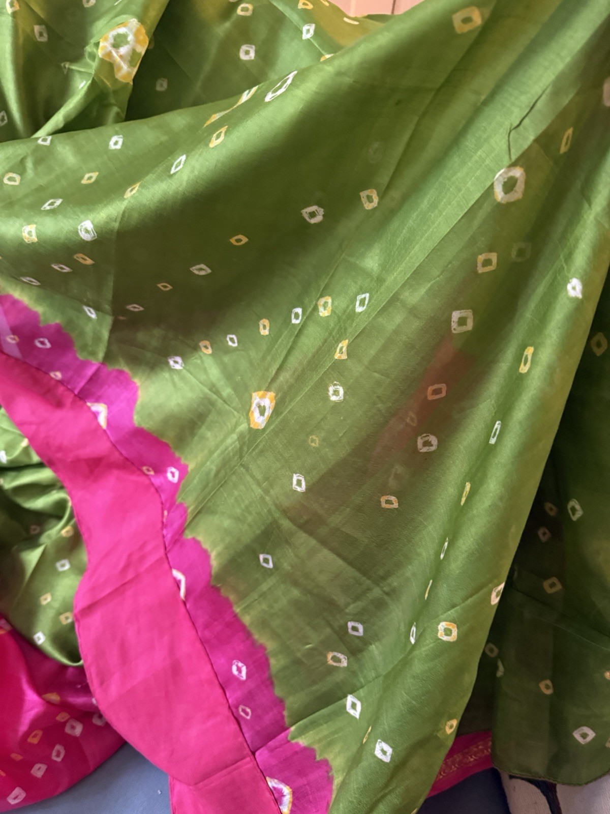 Silk Pink Green Saree with jamdani work.