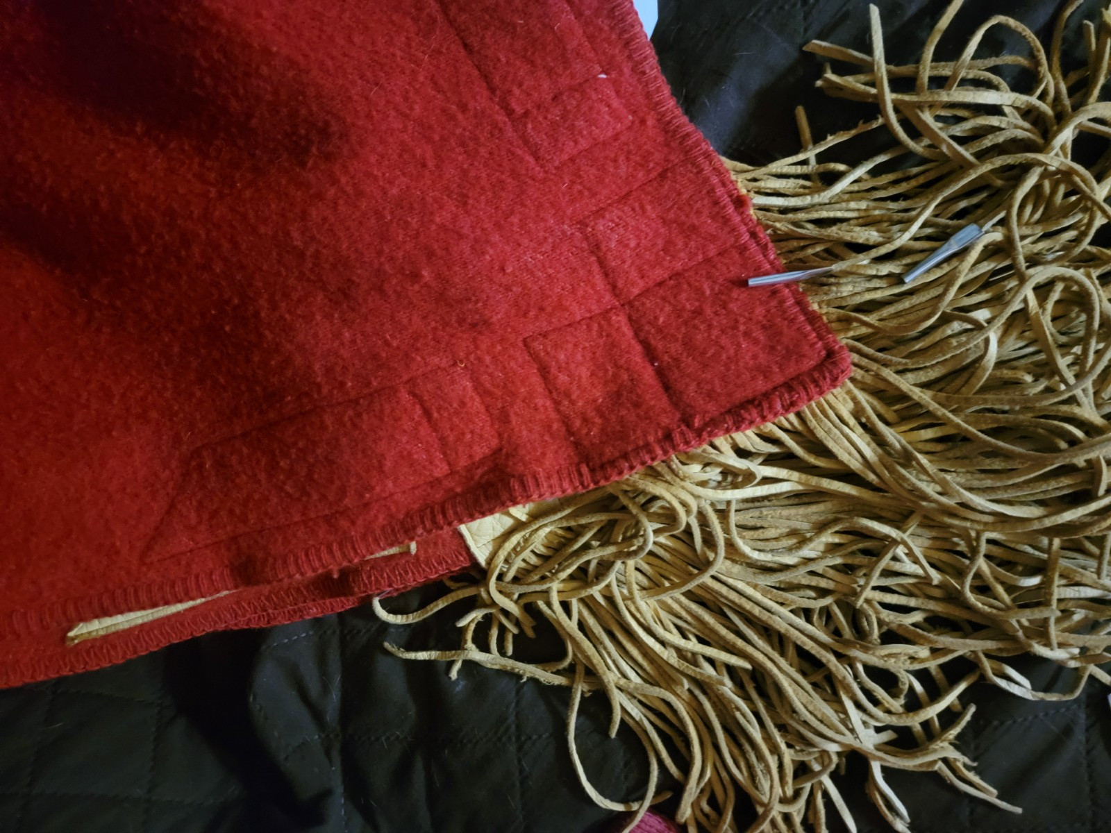 100% Red Wool Blanket Robe With Leather Trim & Concho