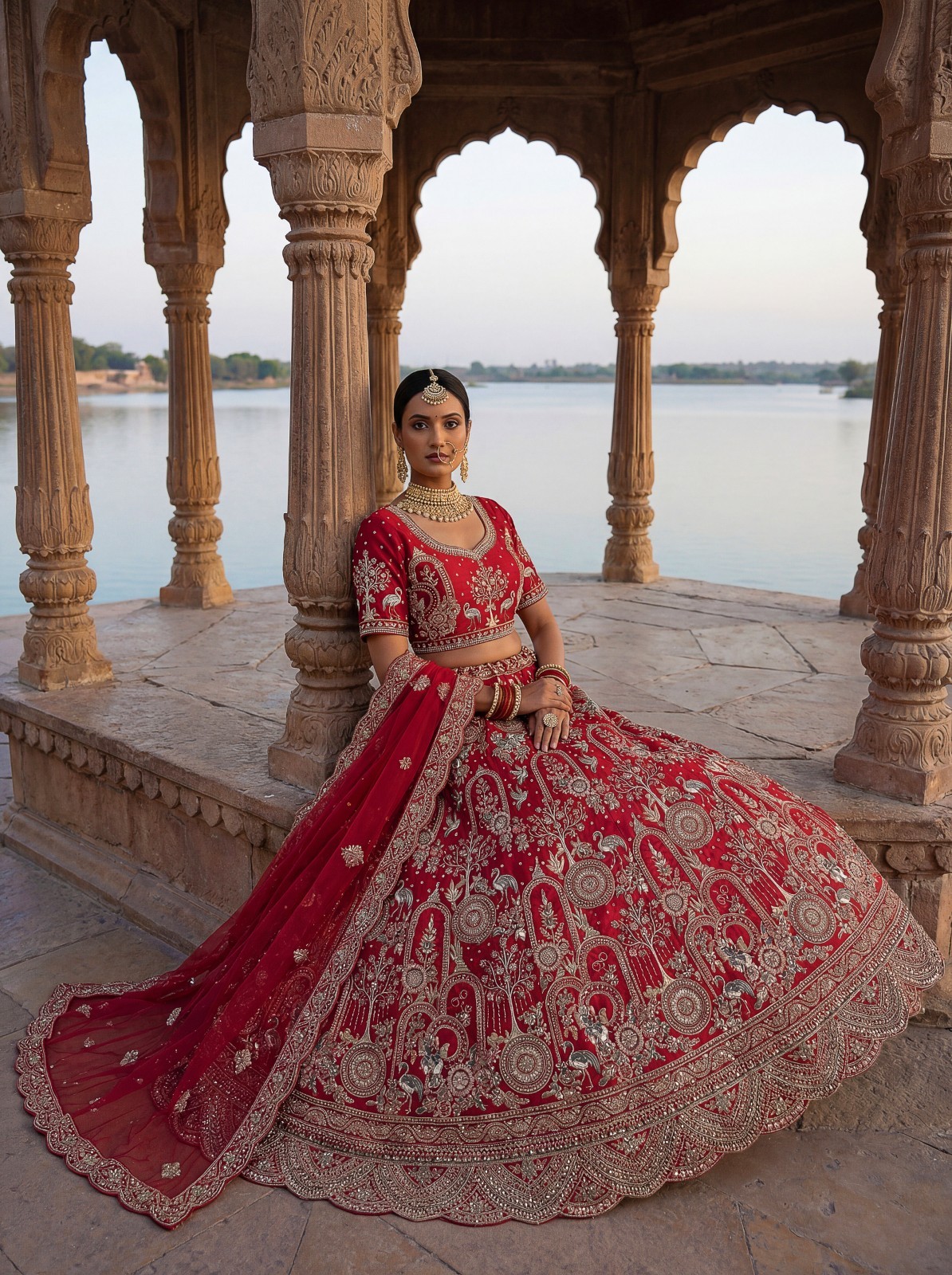 Elite Gadhwal Silk Bridal Lehenga Choli Reception Party Couture