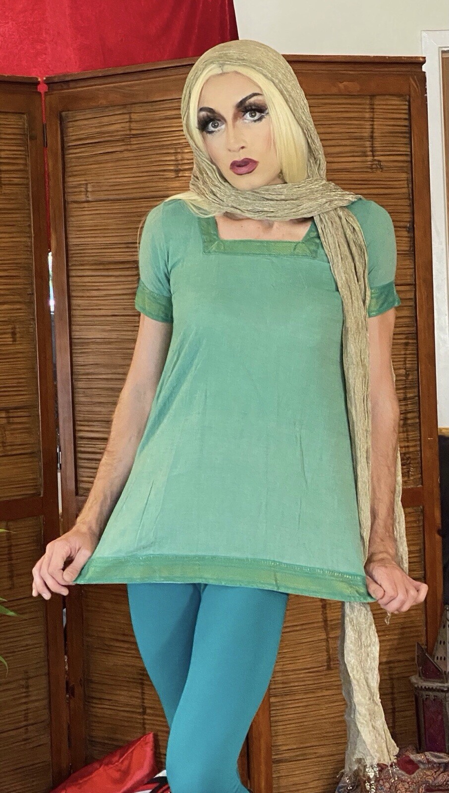Two-toned Turquoise Teal Kurti Shirt With Zari Border