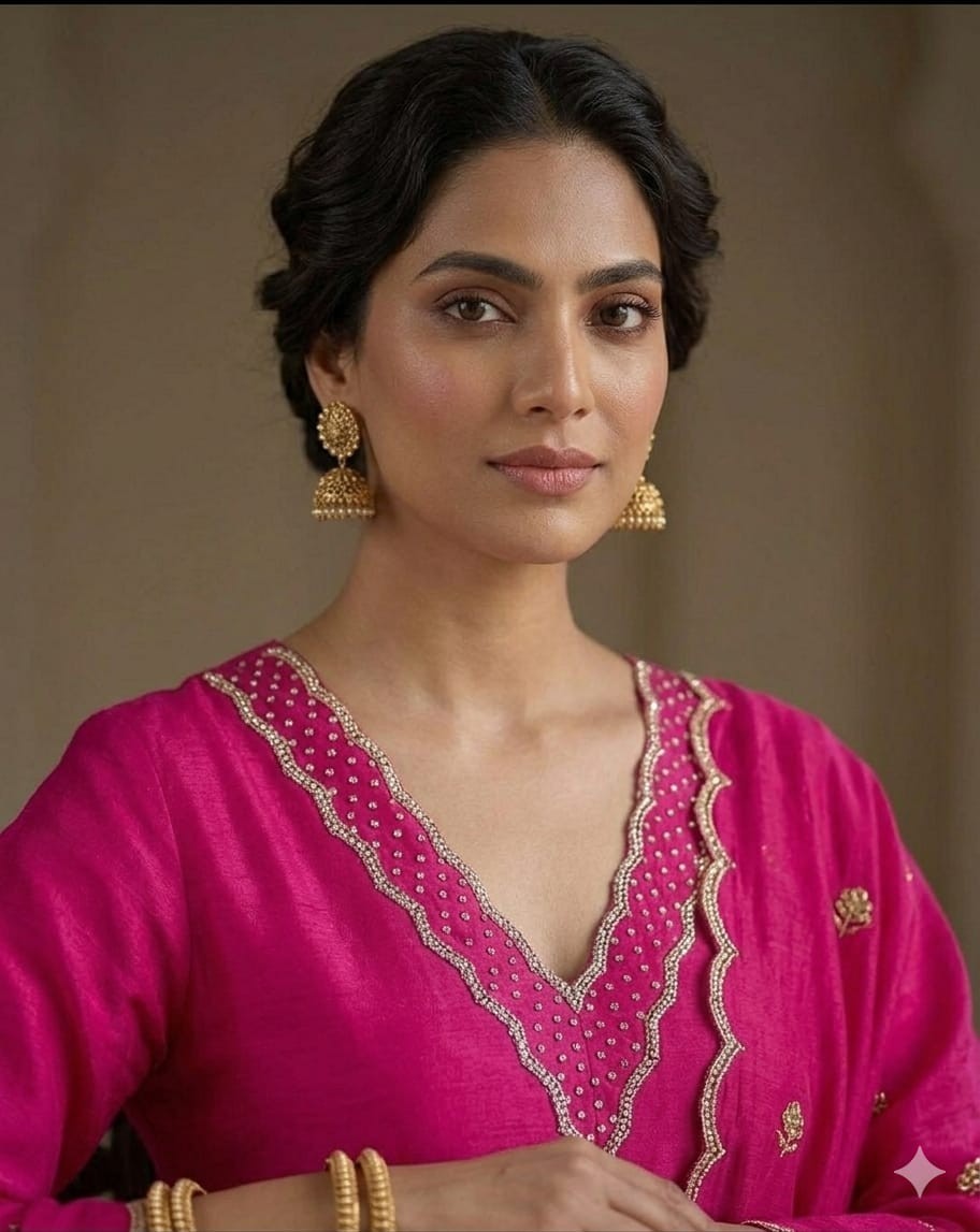 Pink Hand Embroidered Crepe Salwar Kameez Set with Elegant Dupatta