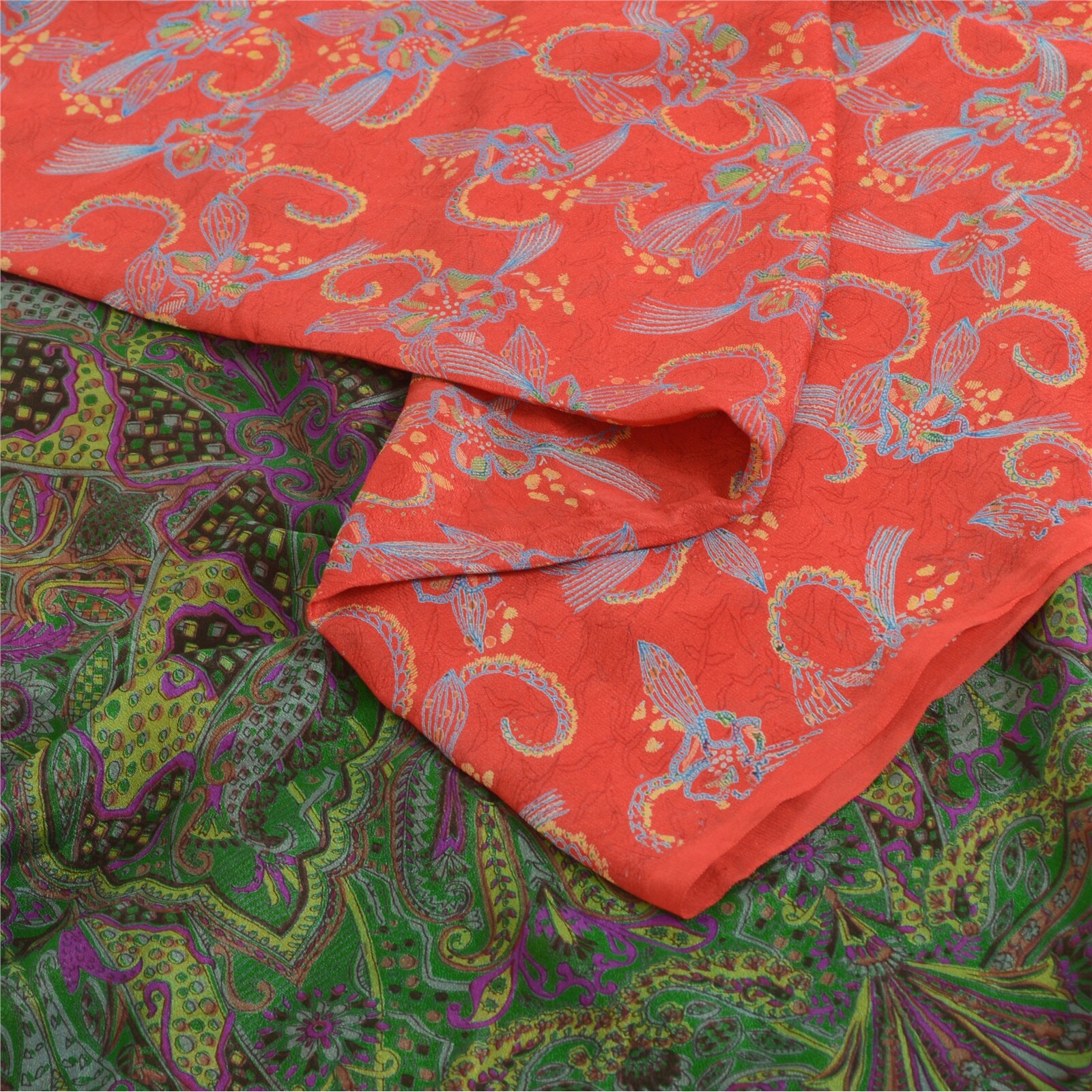Sanskriti Vintage Sarees 6Yd Quilting Felting Craft Fabric Pure Silk Print Sari