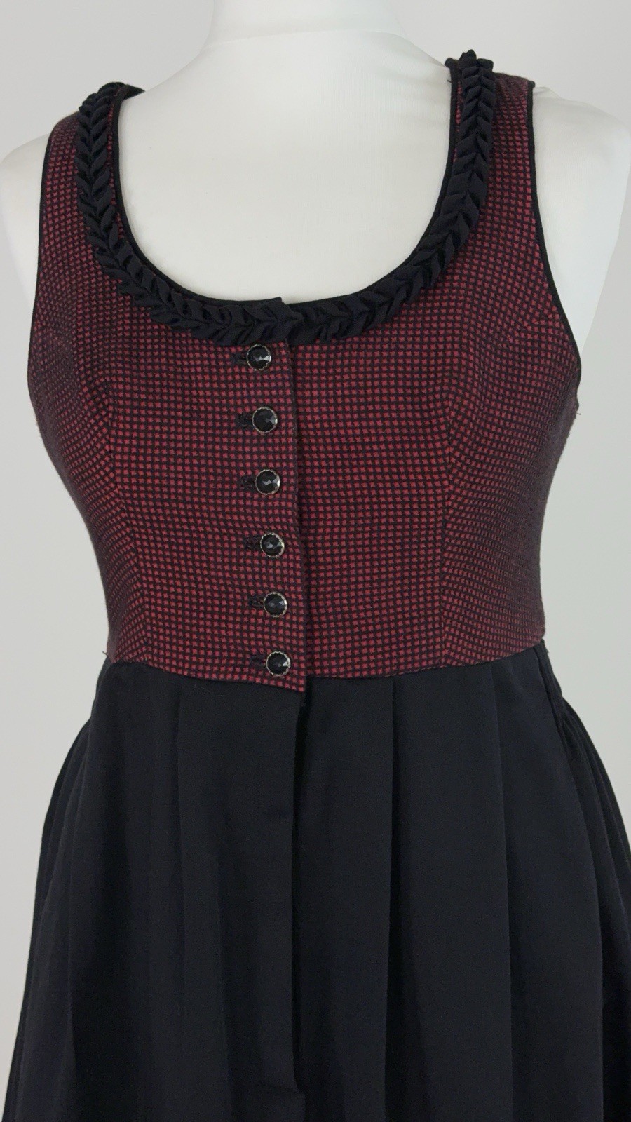 Vintage Wool Dirndl Dress Folk Oktoberfest Handmade Button Detail M