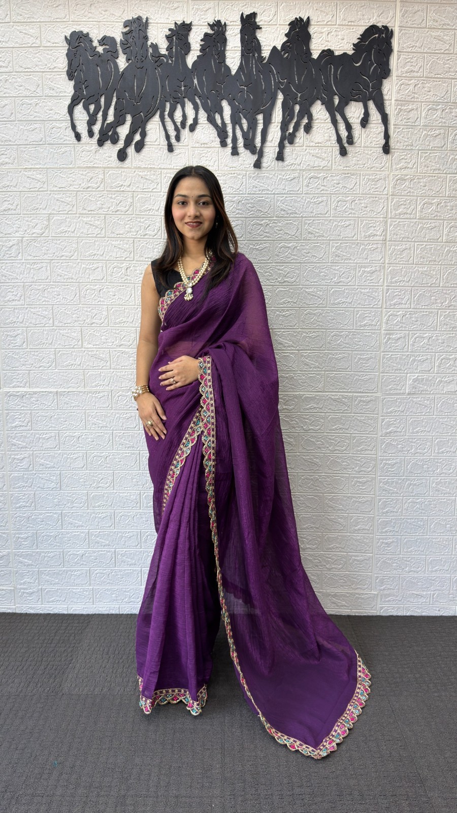STEPNSHOP PREMIUM SAREE FESTIVAL WEAR FENDI WITH EMBROIDERY WORK 22779