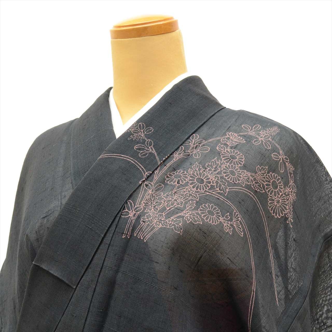 Vintage Japanese Kimono | Summer Yuki Tsumugi | Black Silk | tt2200b