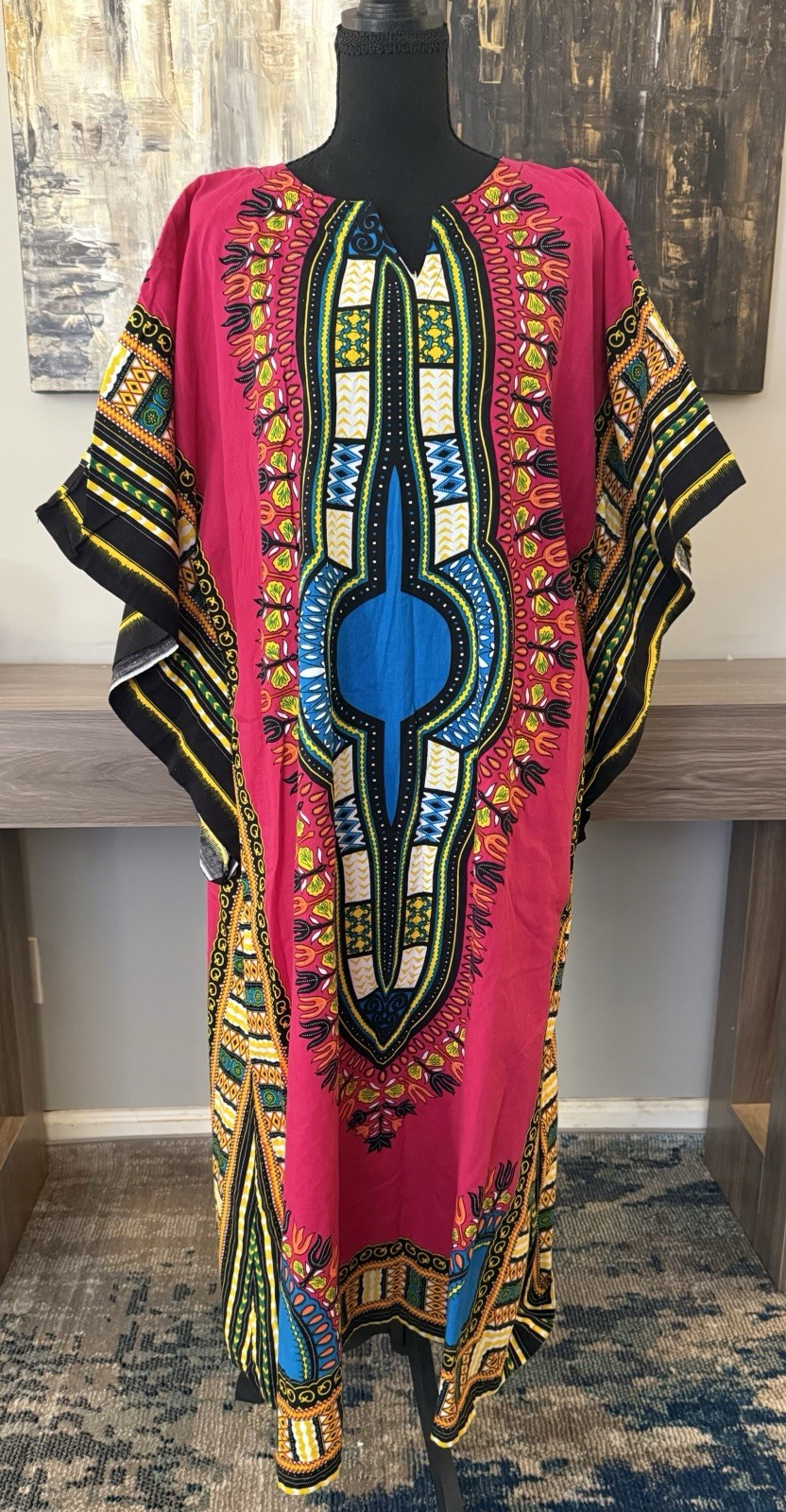 Vtg Flashback & Freedom Pink Dashiki Dress Kaftan Handkerchief Sleeve Hippie M