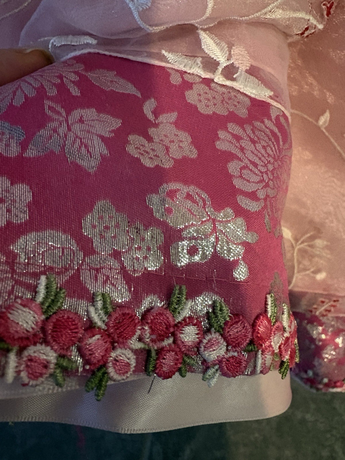 Korean Hanbok 3-tiered floral embroidery skirt Korea Handmade