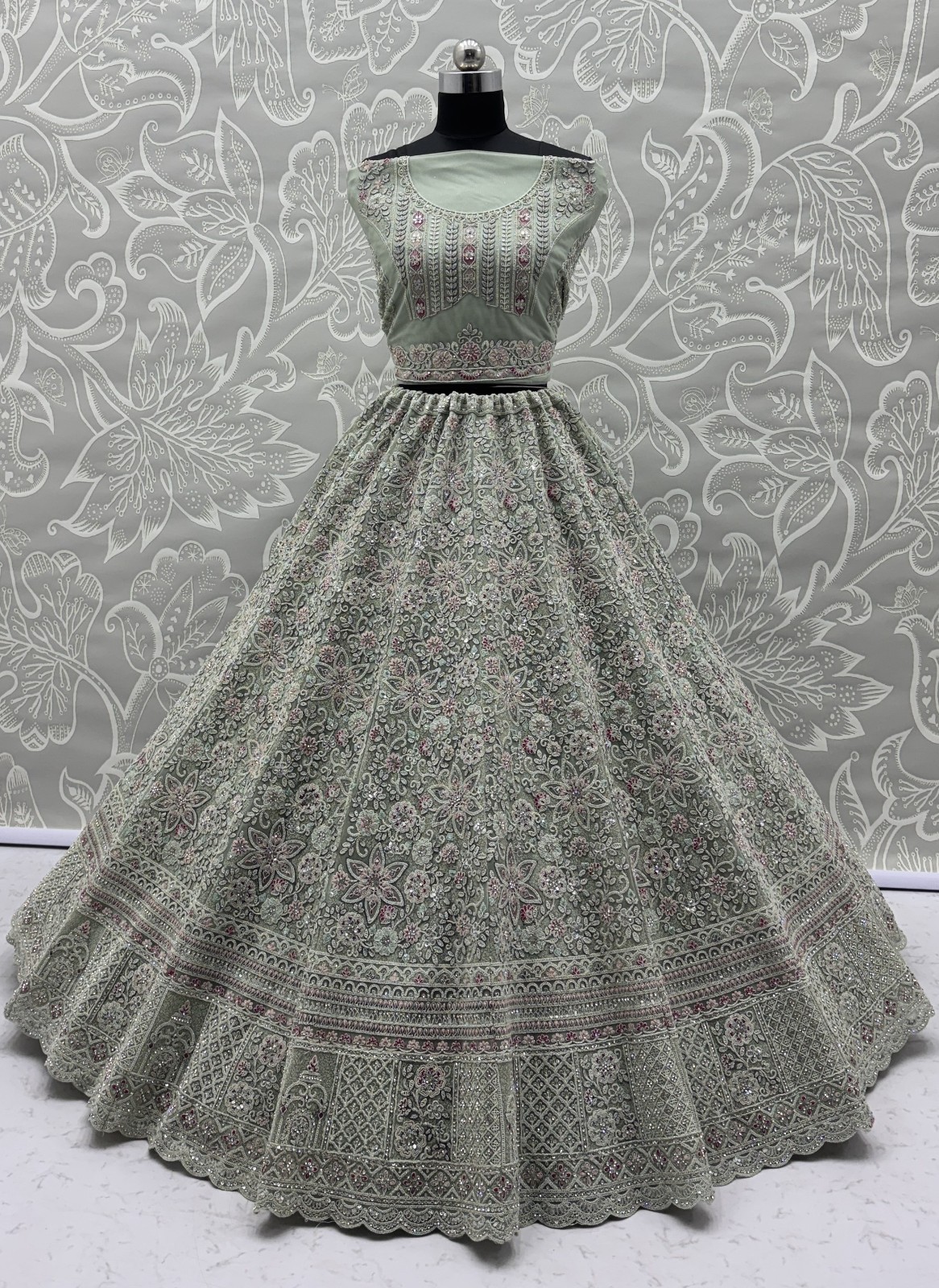 Bridal Net Lehenga Choli Sequins Zircon Designer Reception Party Dress