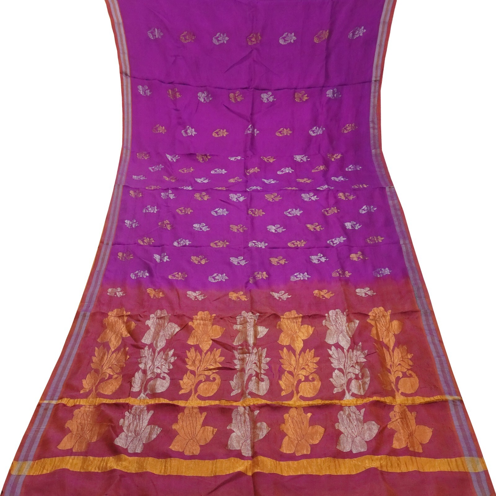 Namaste Vintage Purple Sarees 100% Pure Silk Floral Woven Sari 6YD Craft Fabric