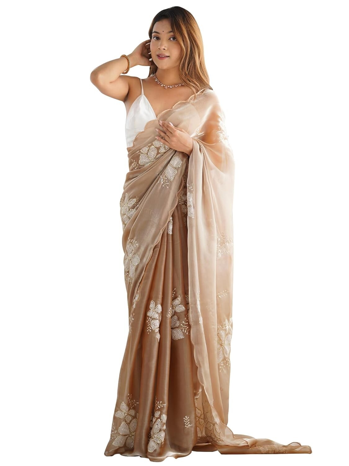 Women’s Shimmer Organza Sequence Embroidery Saree With Unstitched Blouse Piece