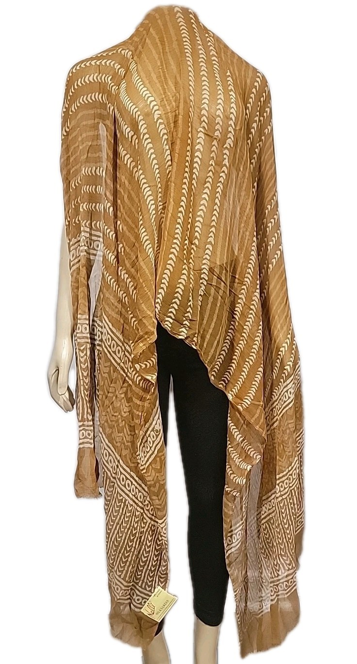 Nelly Saree Fine Silk Ivory Brown Multi Pattern 95″×40″ NEW #CB3