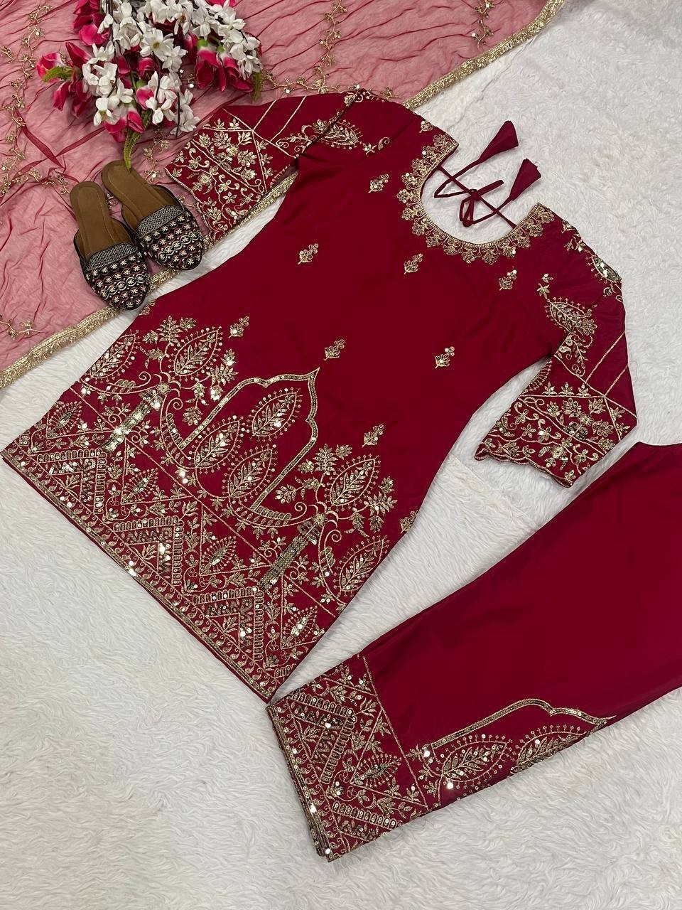 Elegant Designer Crepe Silk Salwar Kameez With Net Dupatta For Women