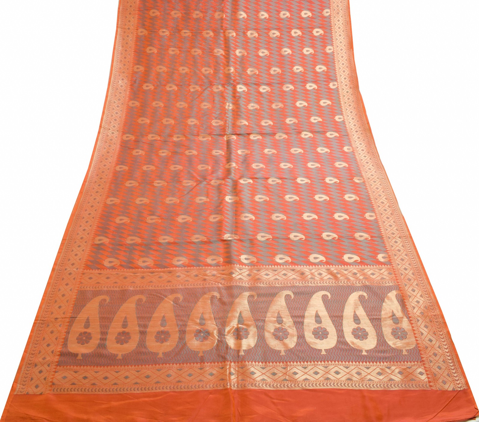 Sushila Vintage Rust Dual Tone Traditional Saree 100%Pure Silk Woven Sari Fabric