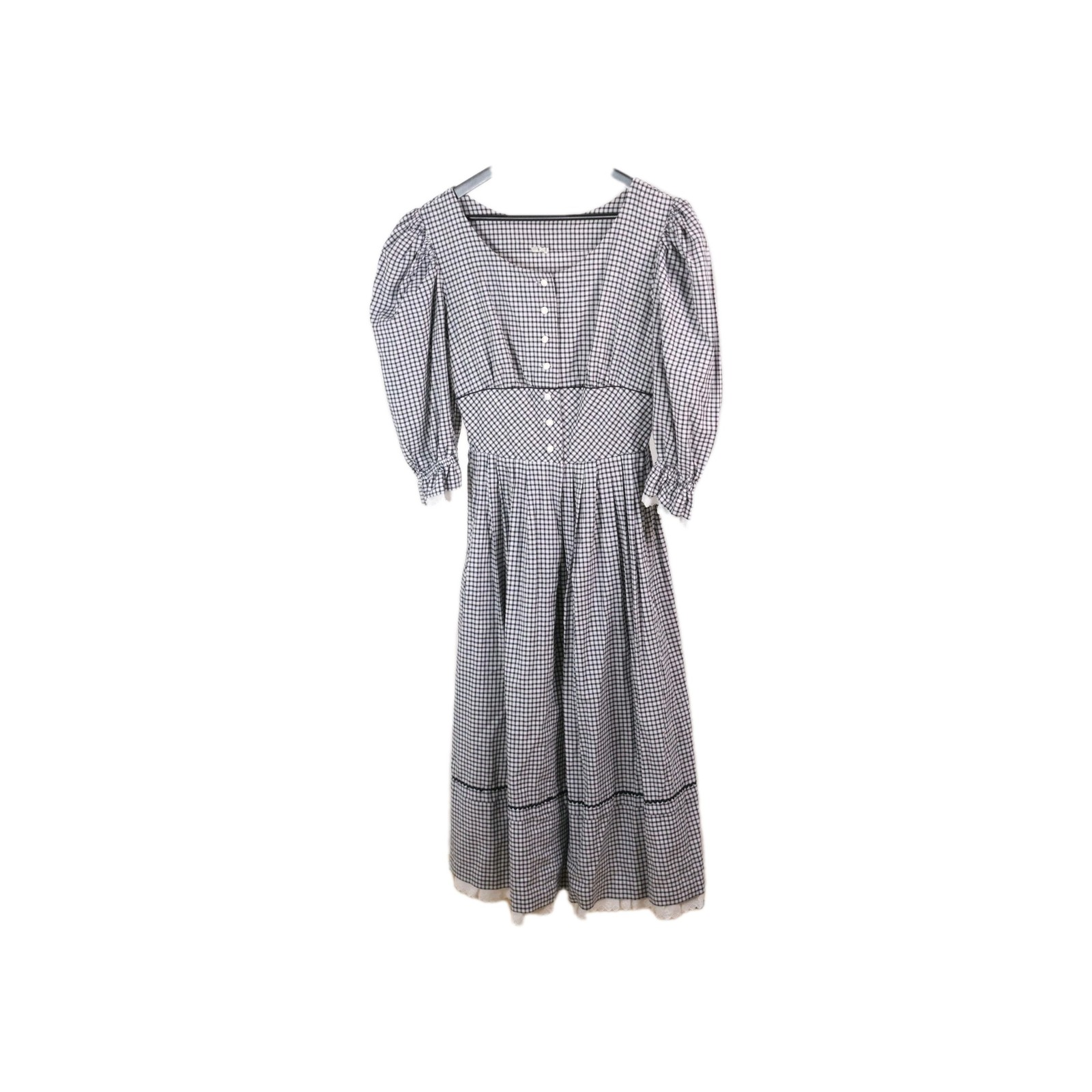Austrian Alpine Cotton Folk Dres Checked Lace Trim Dirndl Style Size 42