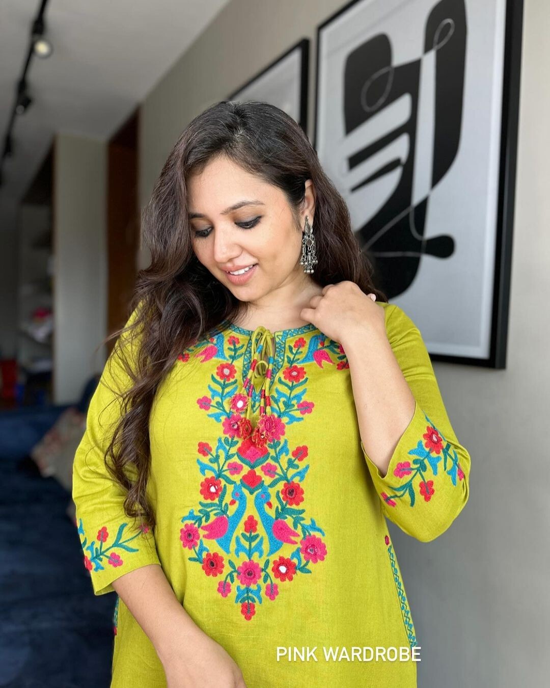 Beautiful Cotton Slub Kurta Palazzo Set Indian Women Party Wear Tunic Kurti