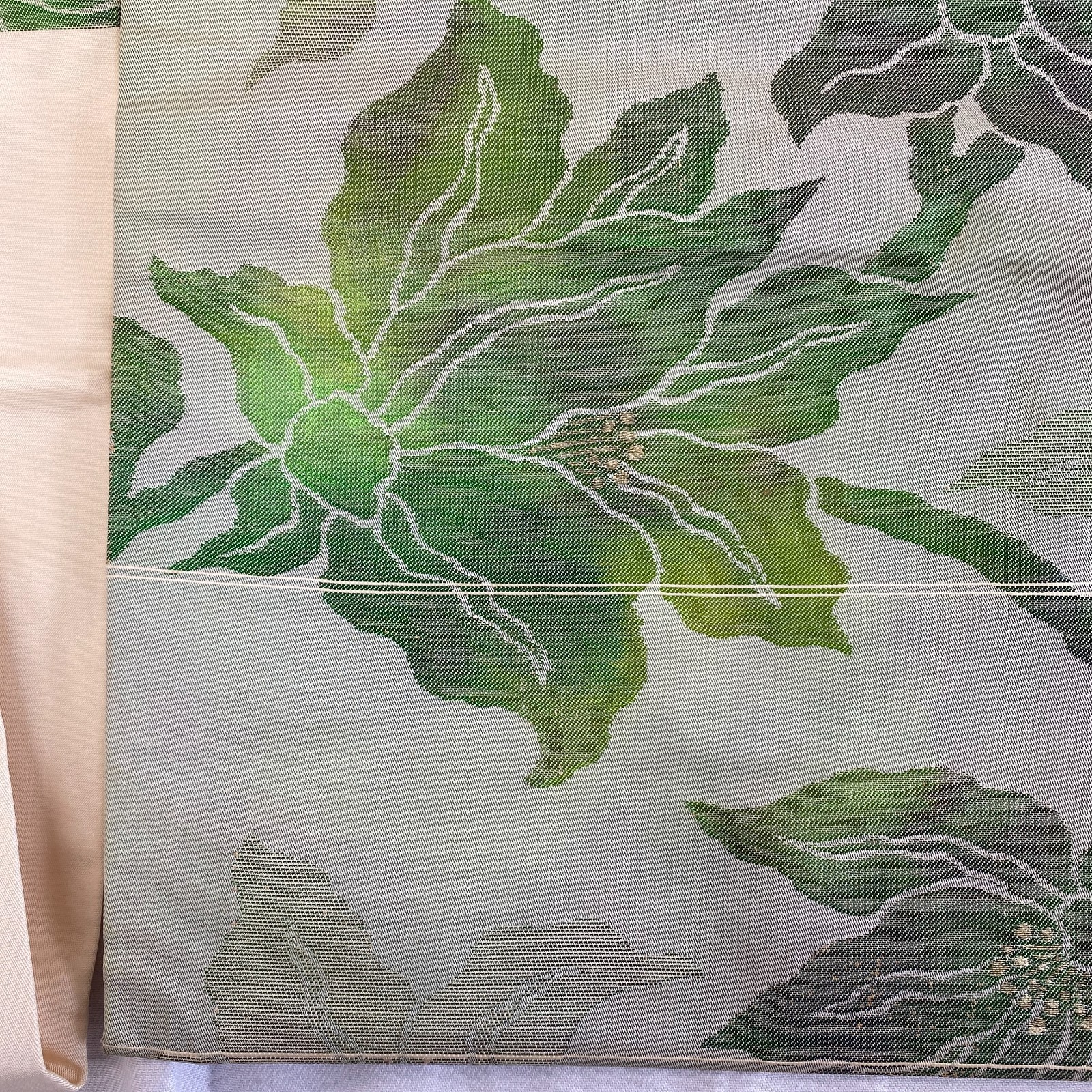 Japanese Vintage Kimono Nagoya Obi Silk Green Drit Traditional 137 x 12 in