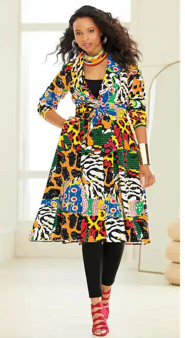 3X PLUS Ashro Multi Print Ethnic African American Pride Fiorella Duster Jacket