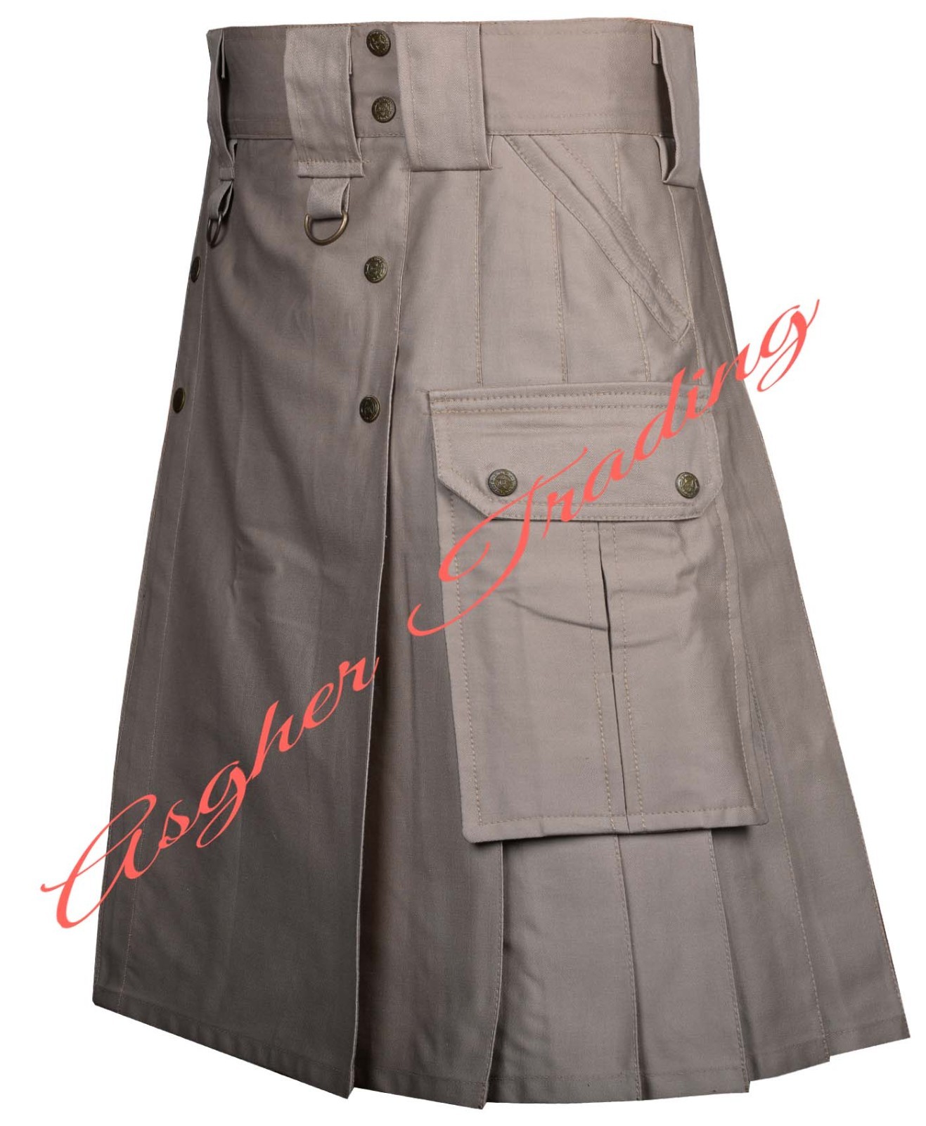 Handmade Beige Cotton Utility Kilt Tactical Style kilt For Men Custom Size kilts