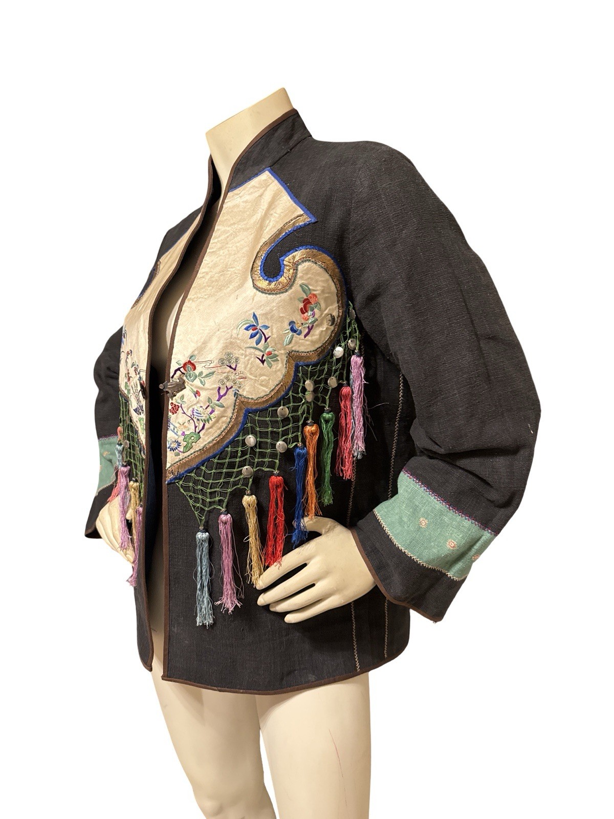 Miao Hmong Chinese Jacket Multi-color Hand Embroidered Linen Silk Apliqué Med
