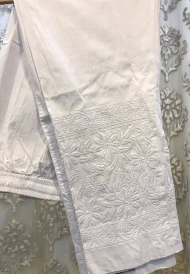 Lucknowi Chikankari Cotton Lycra Stretchable Pants | Ankle LengthPant for women