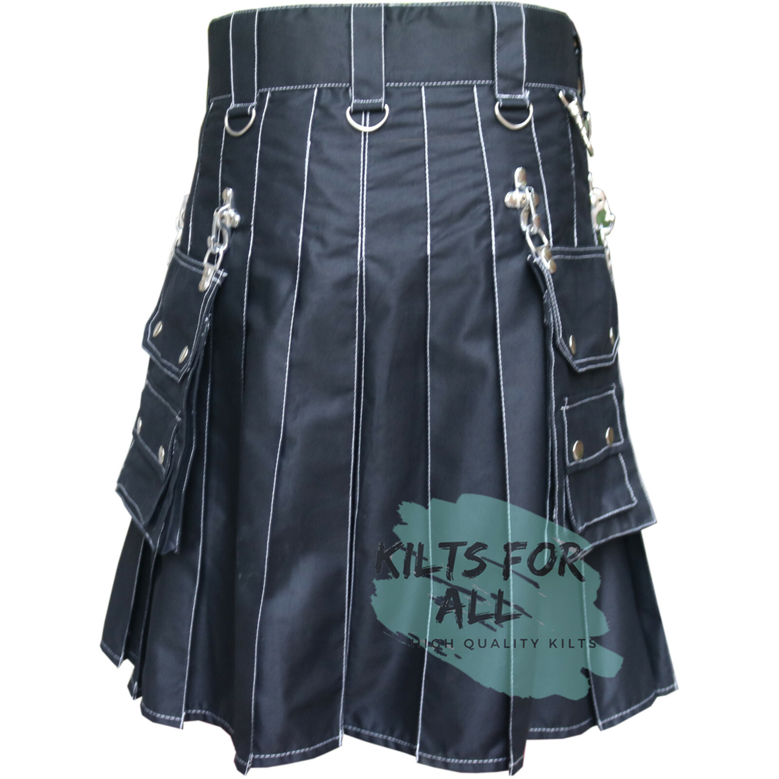 Black Stud Utility Kilt With White Thread – Kilts By US Seller