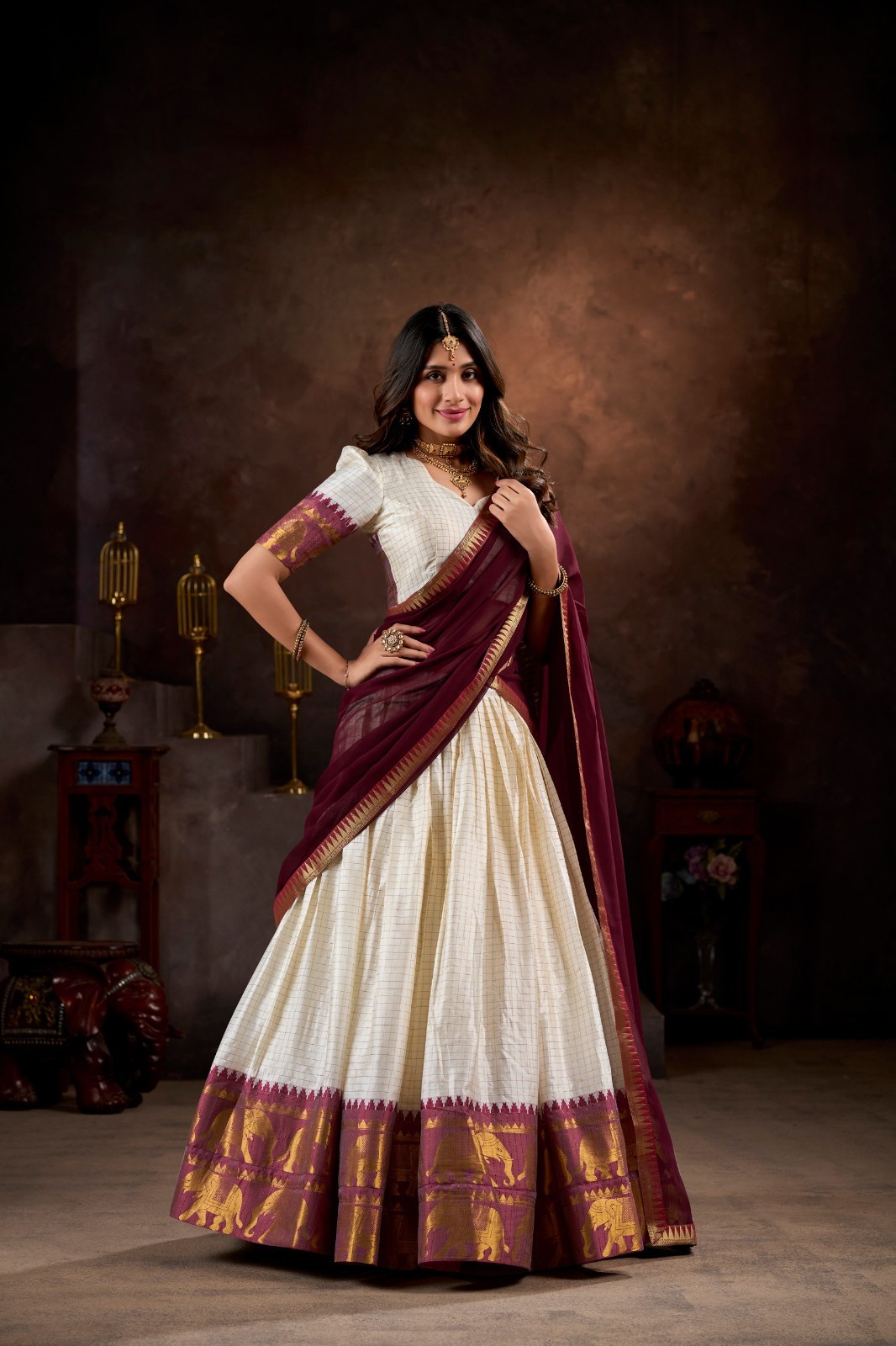 New Latest Poly Cotton White Lehenga Choli With Dupatta For Function Wear