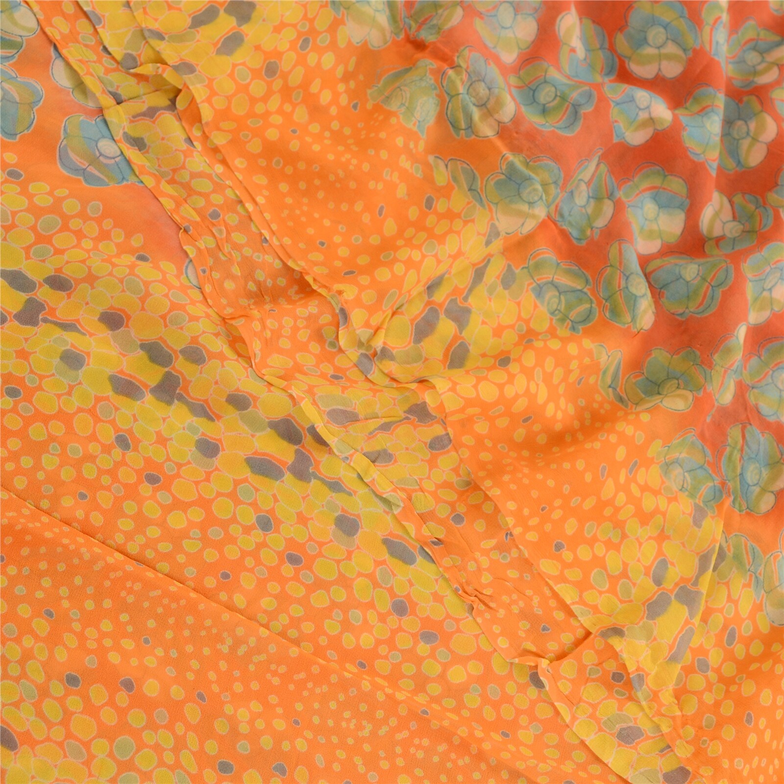 Sanskriti Vintage Saree From India Red Blend Georgette Printed Sari Craft Fabric