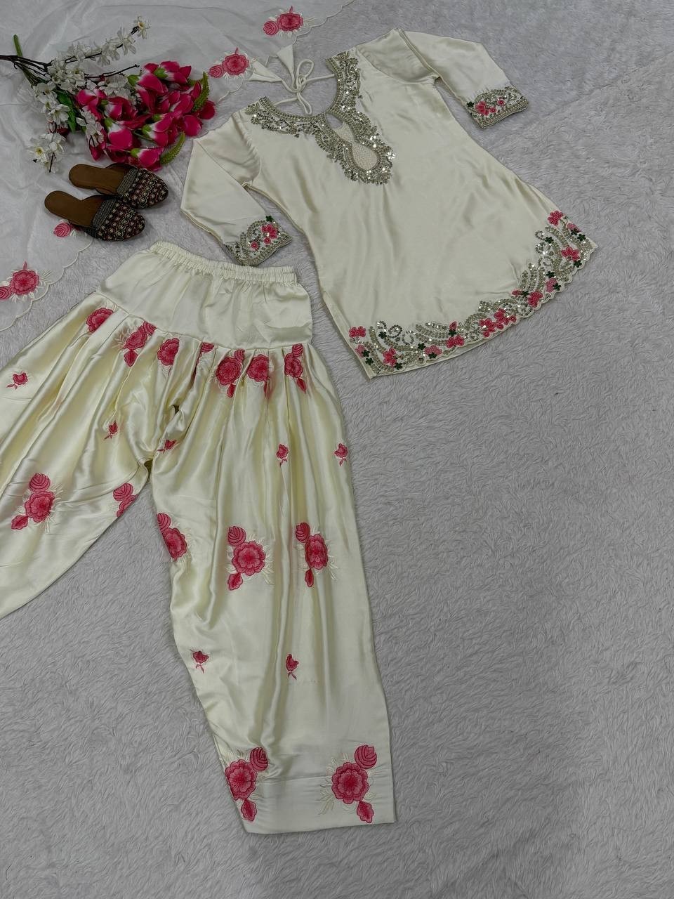 Fancy Designer Japan Satin Salwar Kameez With Organza Dupatta For Women
