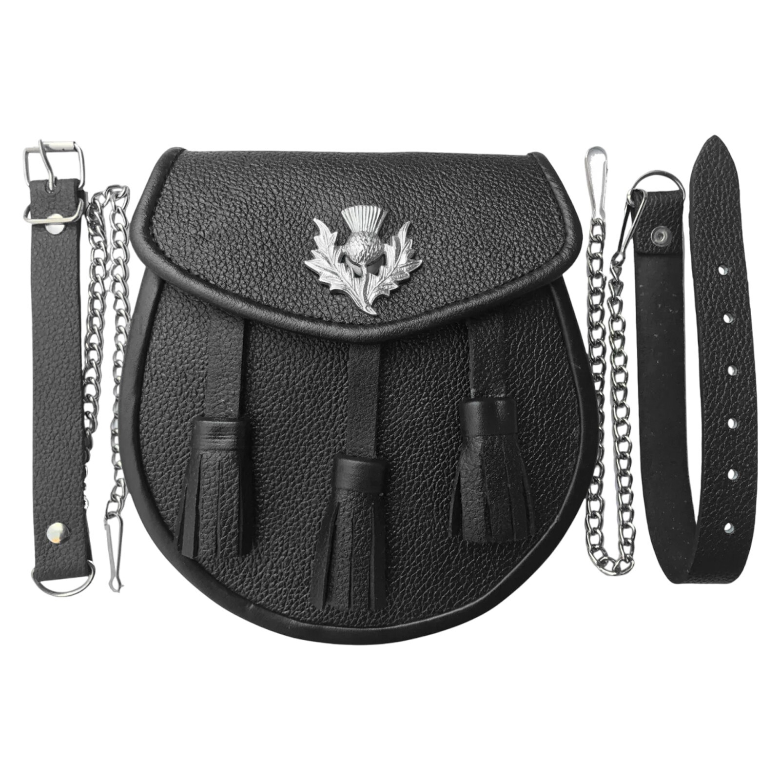 Black Simple Sporran with Badge – Leather Pouch for Traditional Scottish Wear
