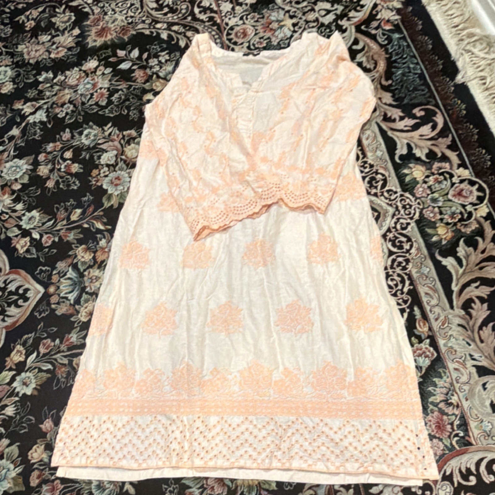 Ann Taylor LOFT Women’s Ivory & Peach Floral Cotton Kurta Tunic Size M