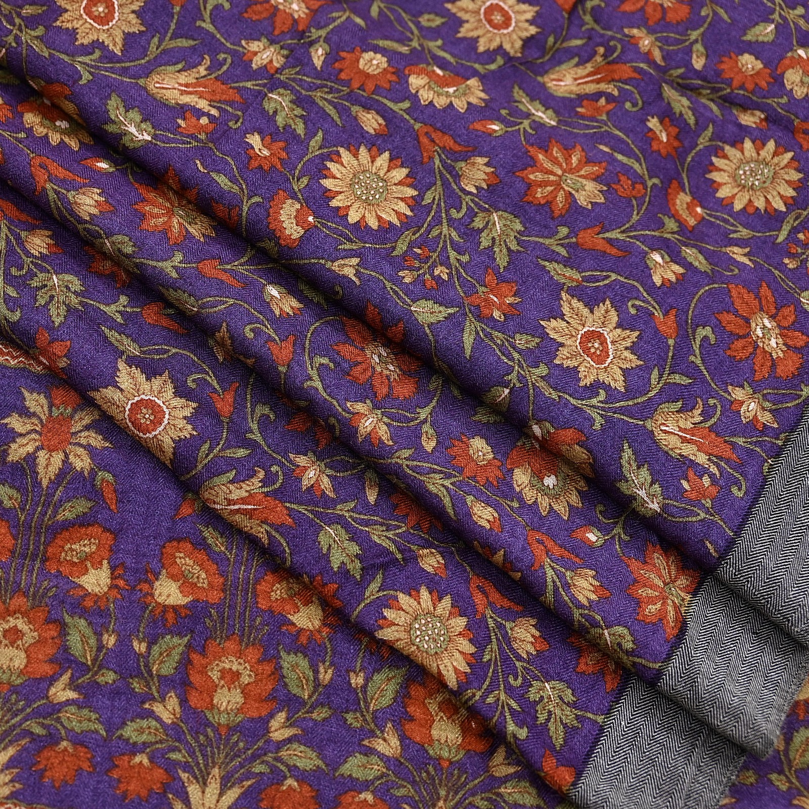 Vintage Purple Green Wool Saree Indian Pure Wool Floral Woven Fabric 6 Yard Soft