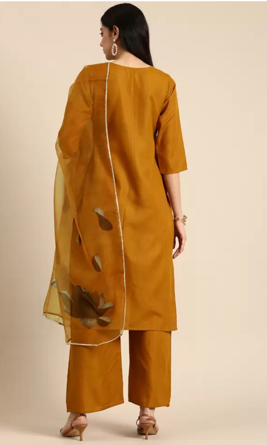 Indian Wear ; Women Brown Ethnic Solid Straight Kurta Palazzo and dupatta