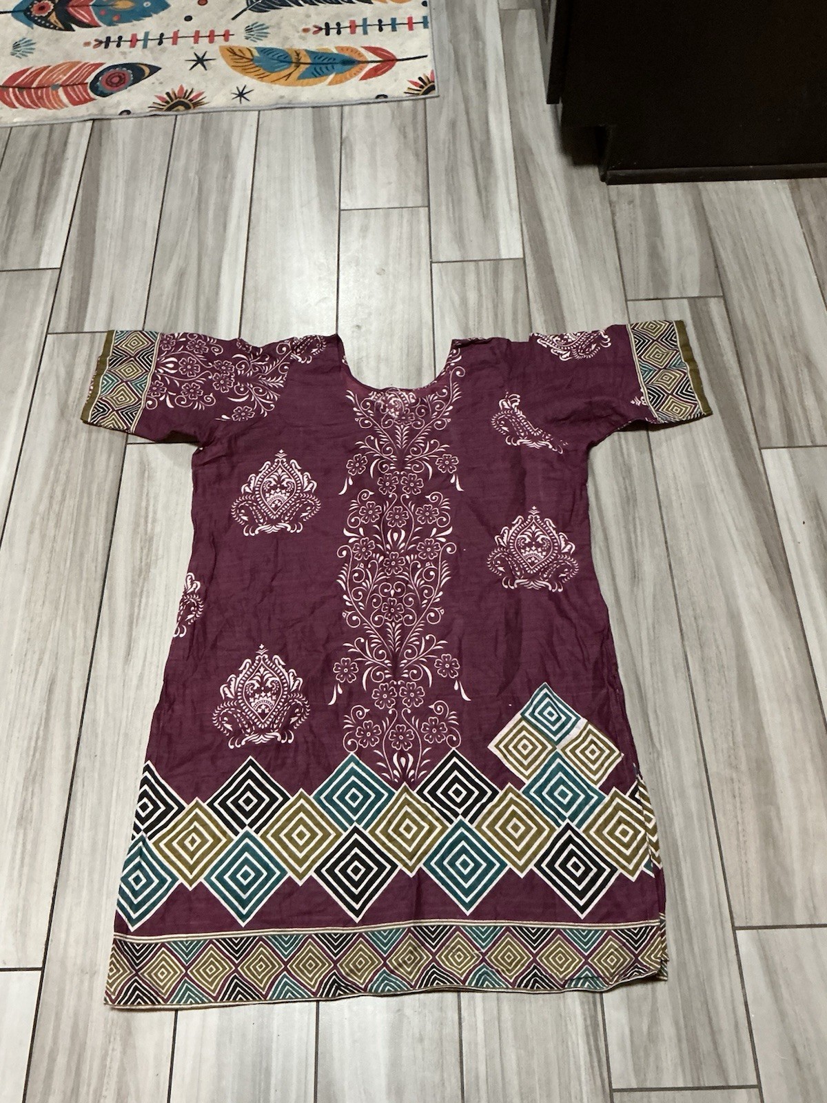Cotton Flower salwar kameez with dupatta Set, 44” Bust, 35” Long, Short Sleeve