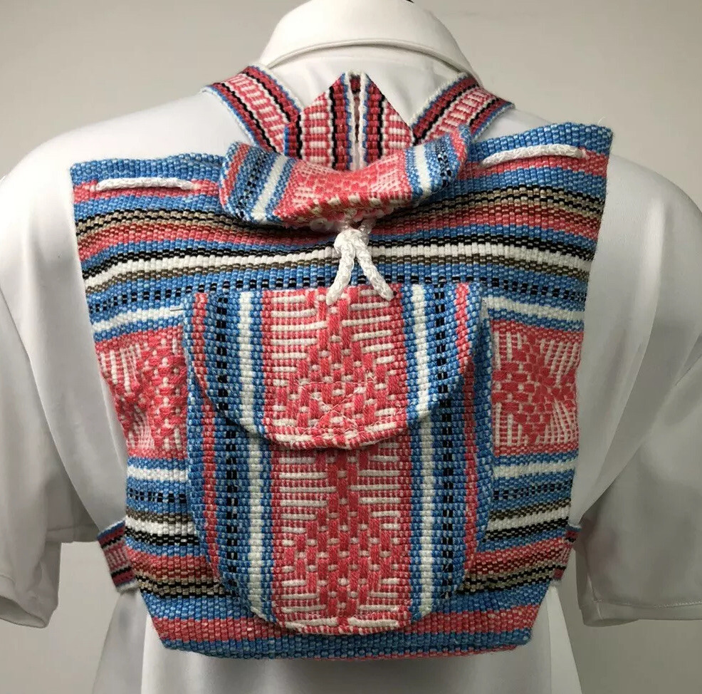 MINI BACKPACK PINZON HIPPIE GEAR,MEXICAN MADE,SURF GEAR,BEACH BAG BLUE PINK NWOT