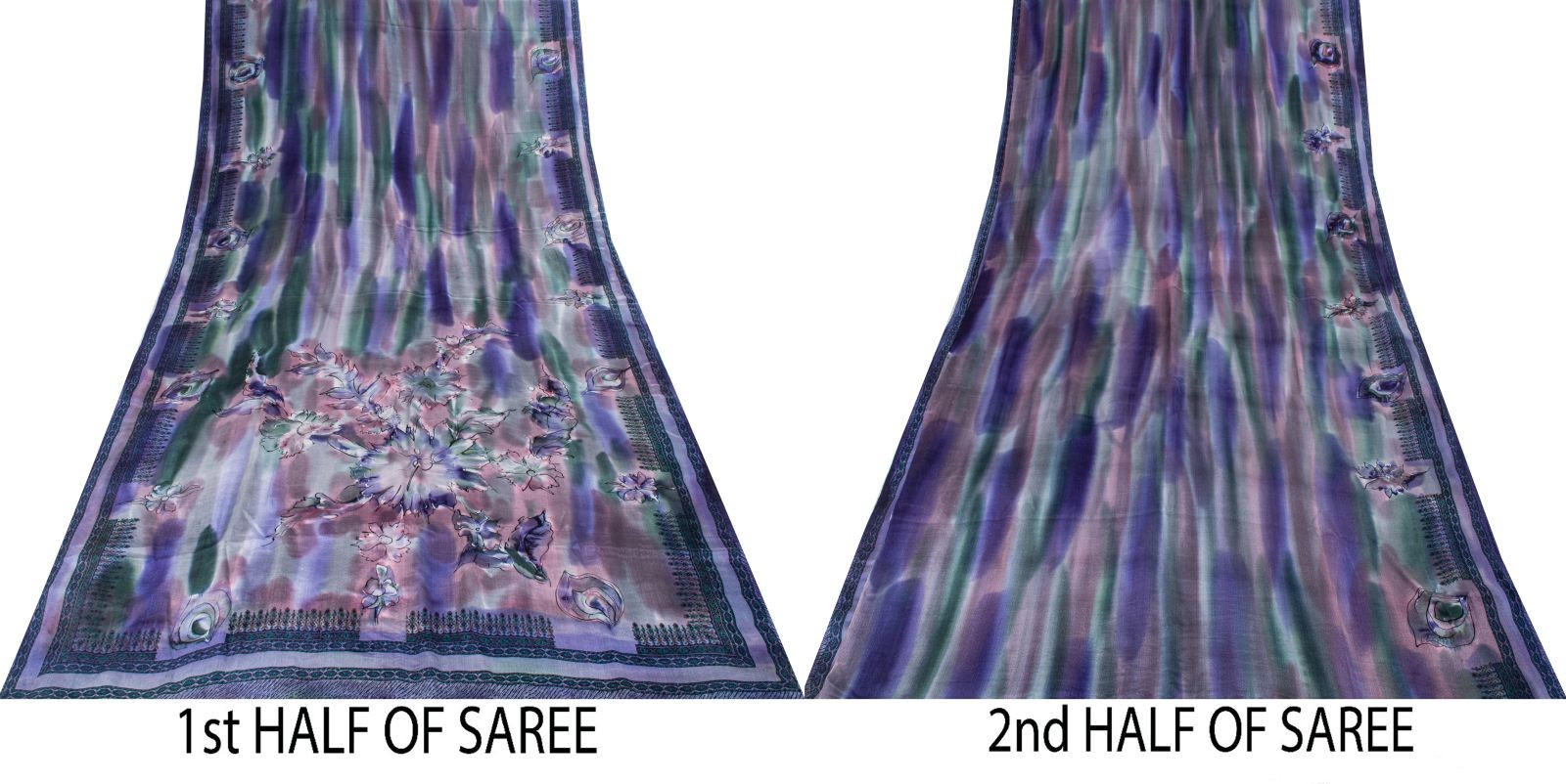Sanskriti Vintage Saree Blue 100% Pure Crepe Digital Print Sari 5.5+Yard Fabric
