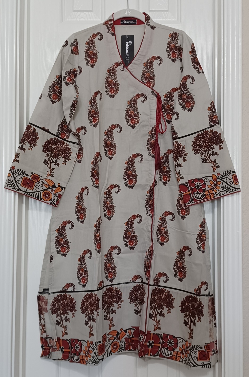 NWT GUL AHMED Size S Screen Printed Angrakha Style Lawn Kurti Dupatta Pakistani