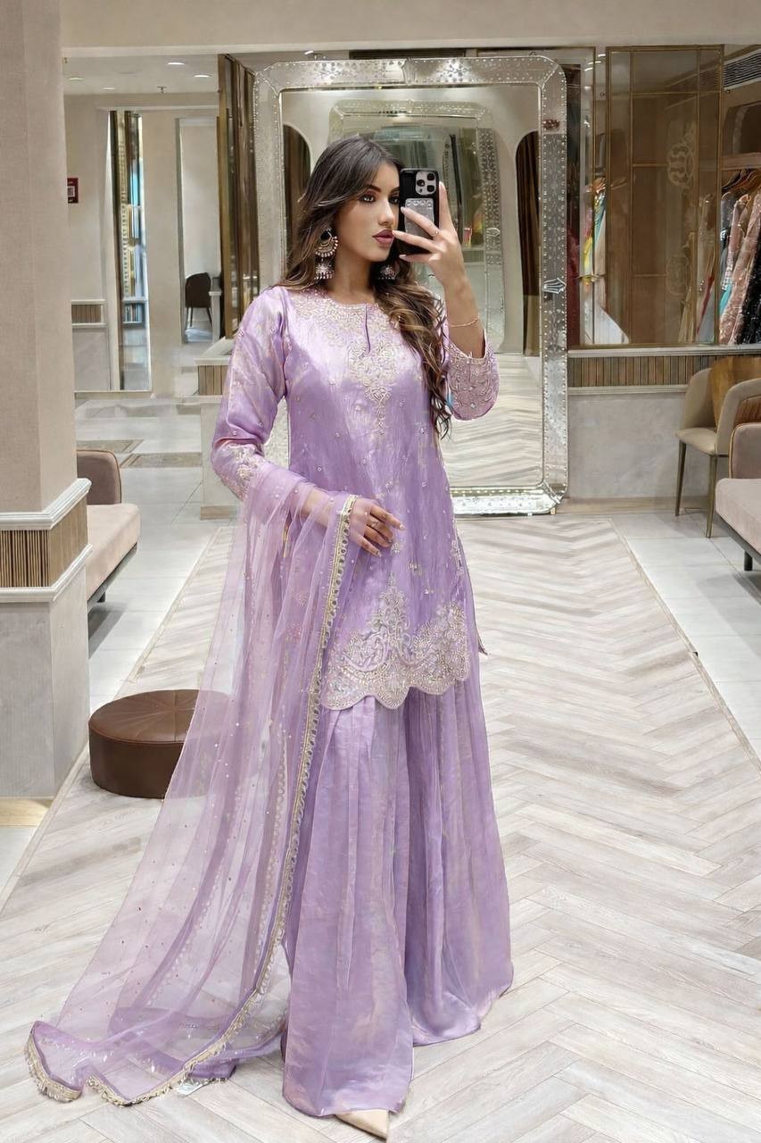 New Arrival Designer Silk Kurta Palazzo With Dupatta For Women & Girls