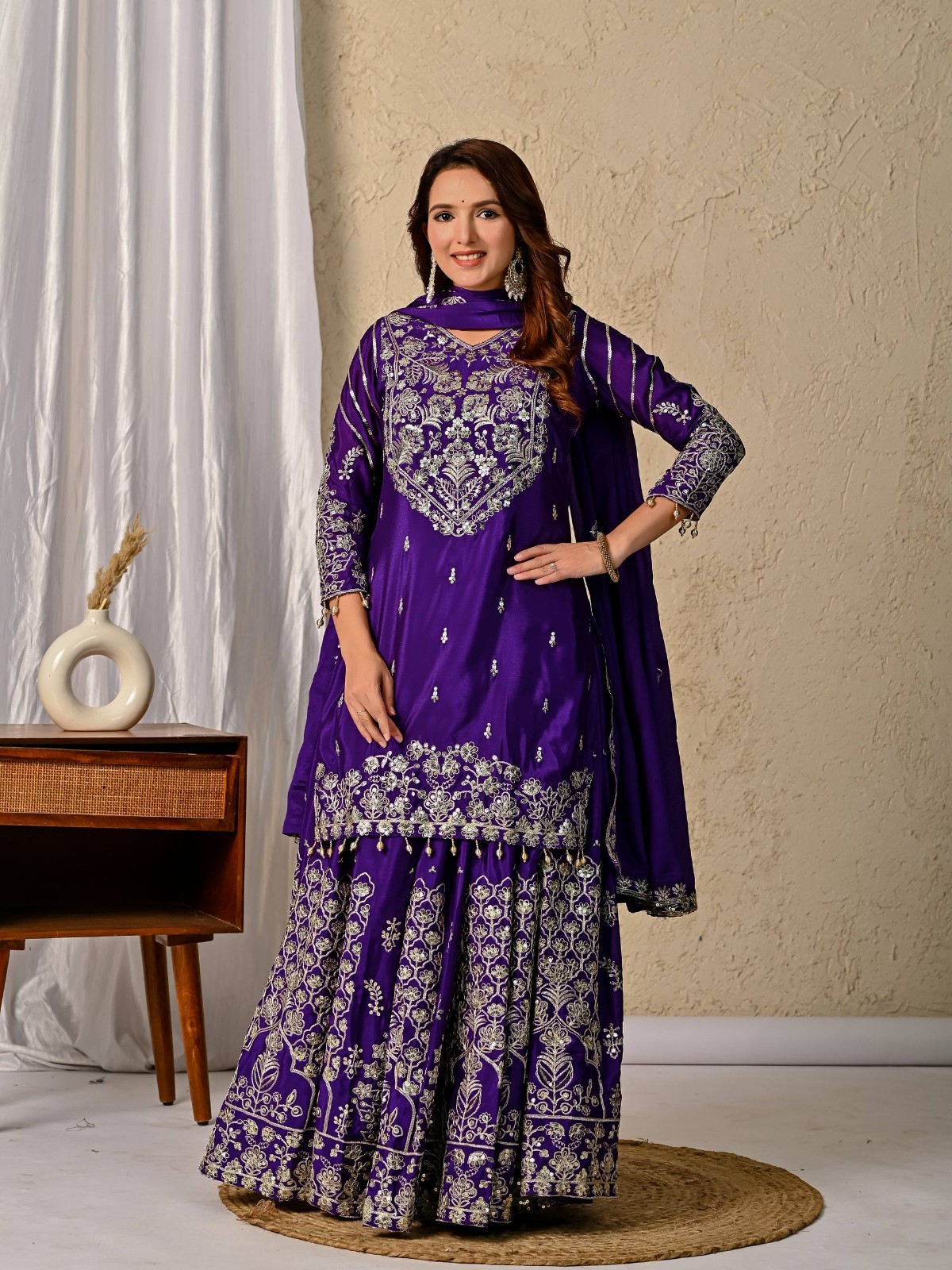 New Launch Heavy Chinon Silk Purple Top Lehenga With Dupatta For Wedding Wear