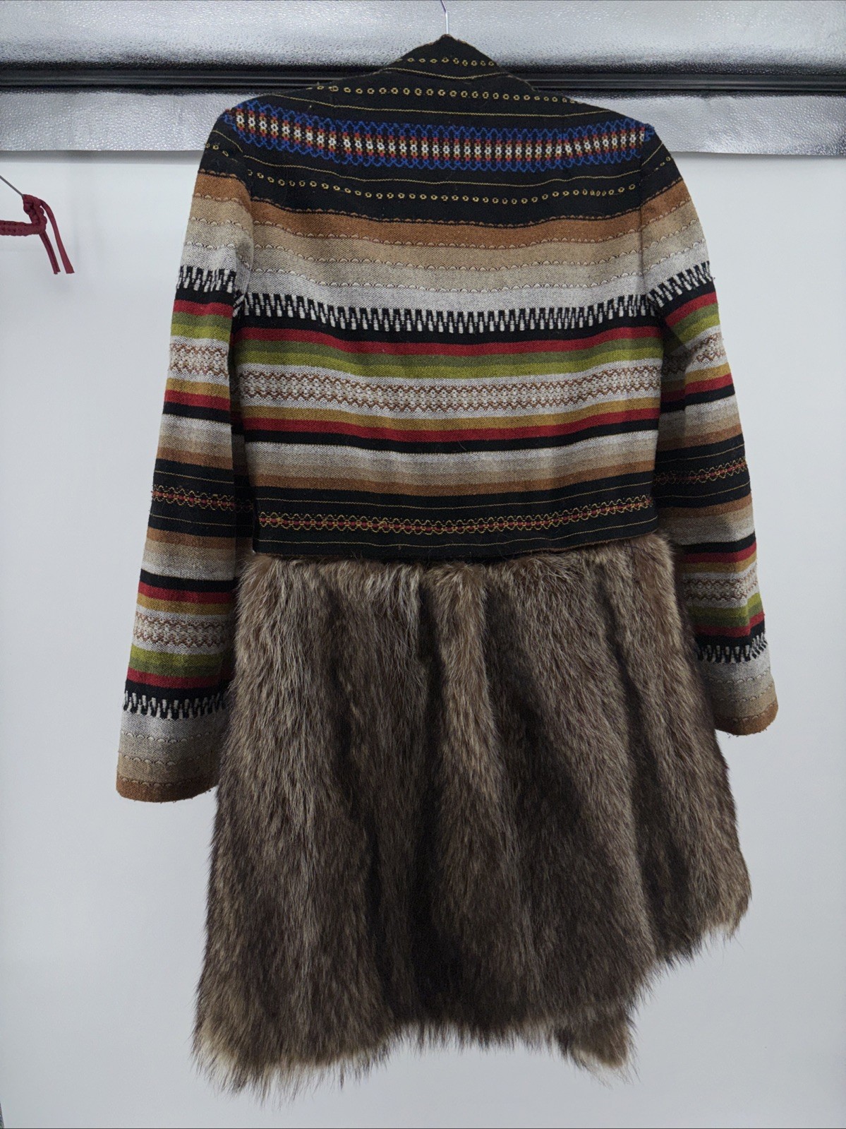 Davidow Native American OneOfA Kind Regalia Woven Jacket Raccoon Fur Lined 1970
