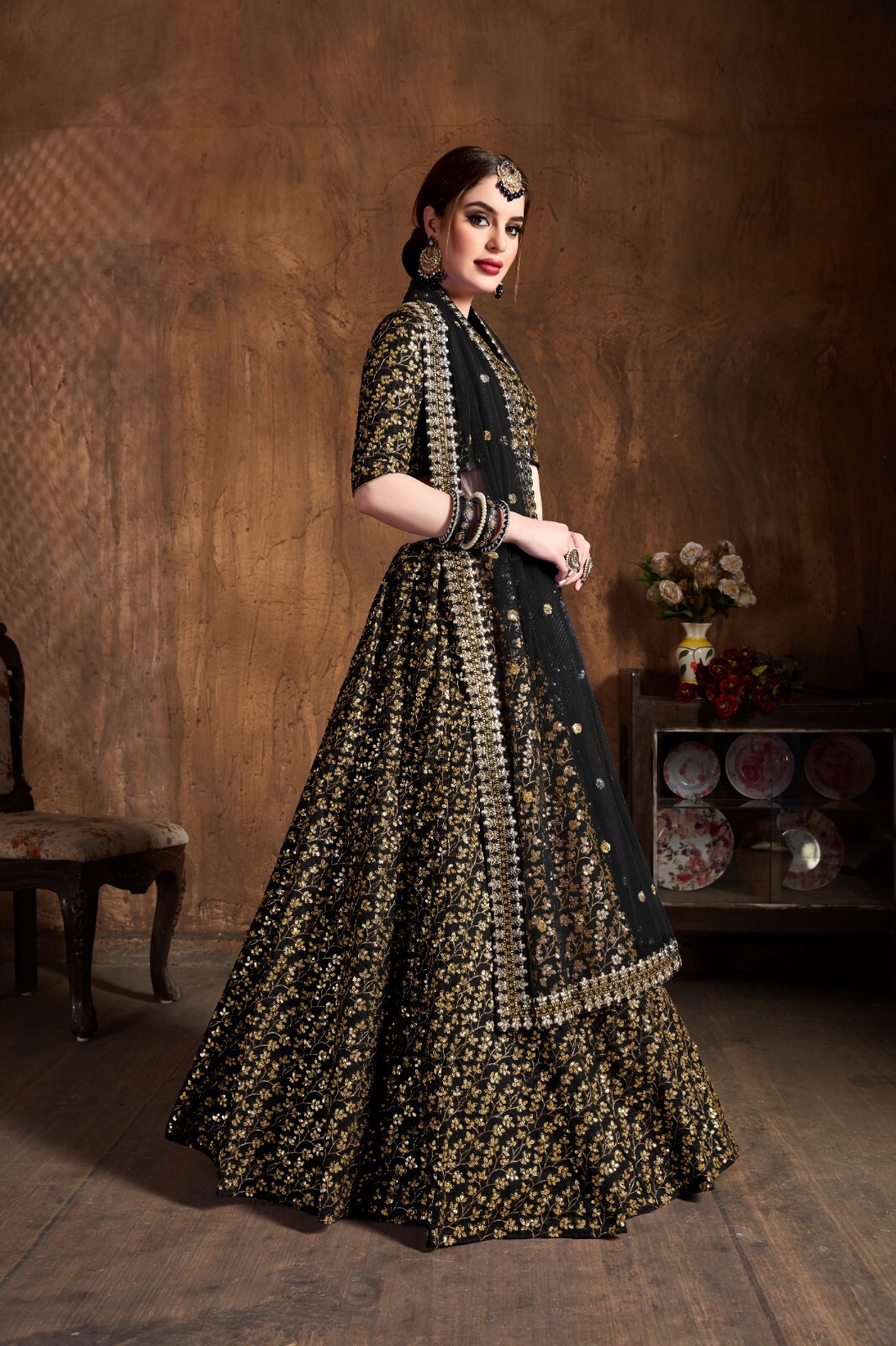 Fancy Black Silk Zari And Sequence Heavy Embroidery Work Lehenga Choli For Women