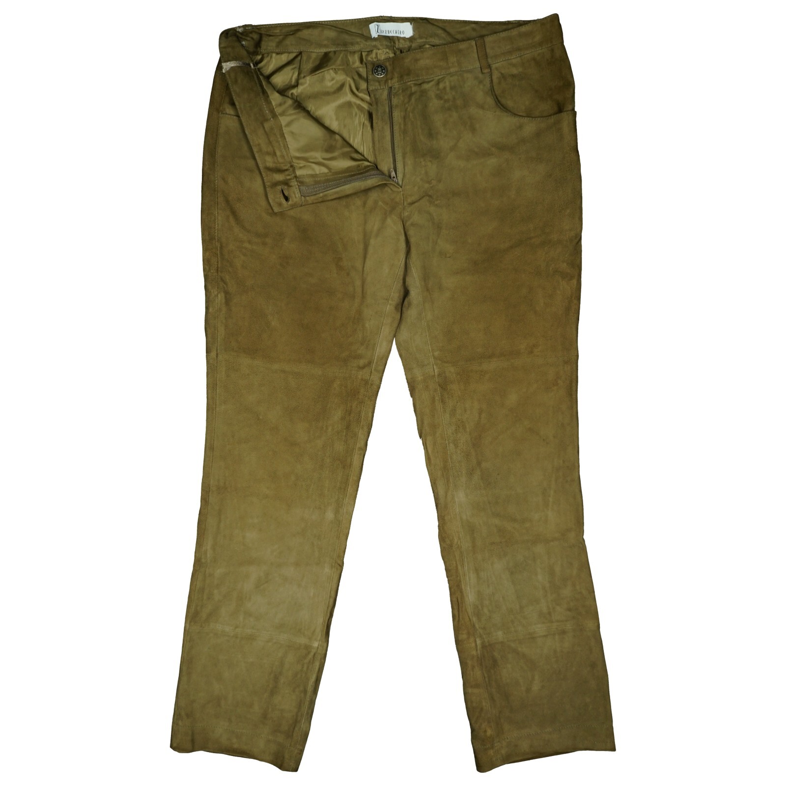 ZUCCHERO Women’s Goat Suede Leather Pants Straight XL 42 W32 L28 Brown Soft
