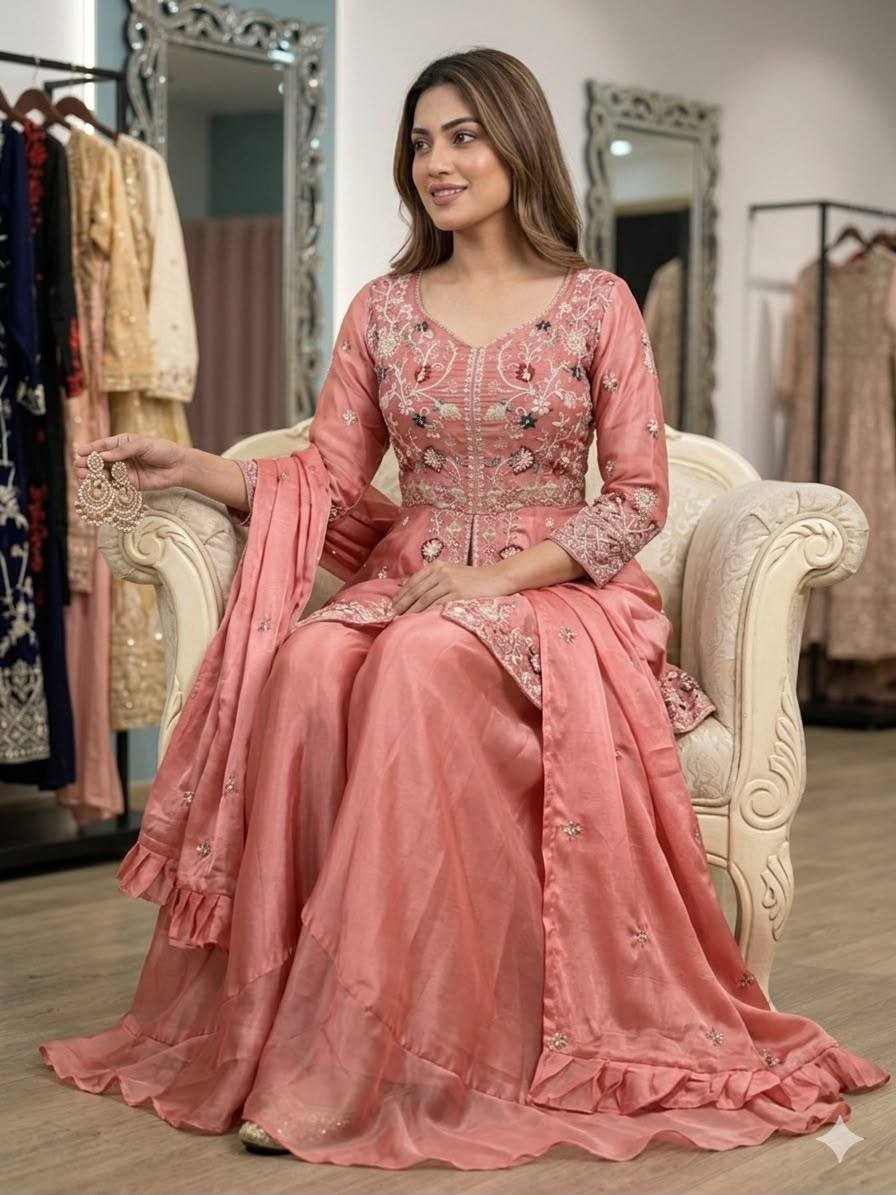 New Stylish Designer Rangoli Silk Kurta Palazzo With Dupatta For Wedding
