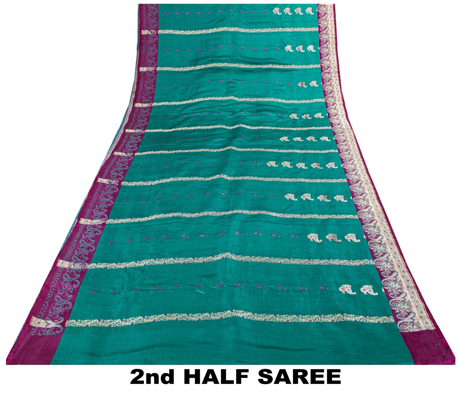 Sanskriti Vintage Green Pure Satin Silk Saree Banarasi Brocade Woven Sari 5Yard
