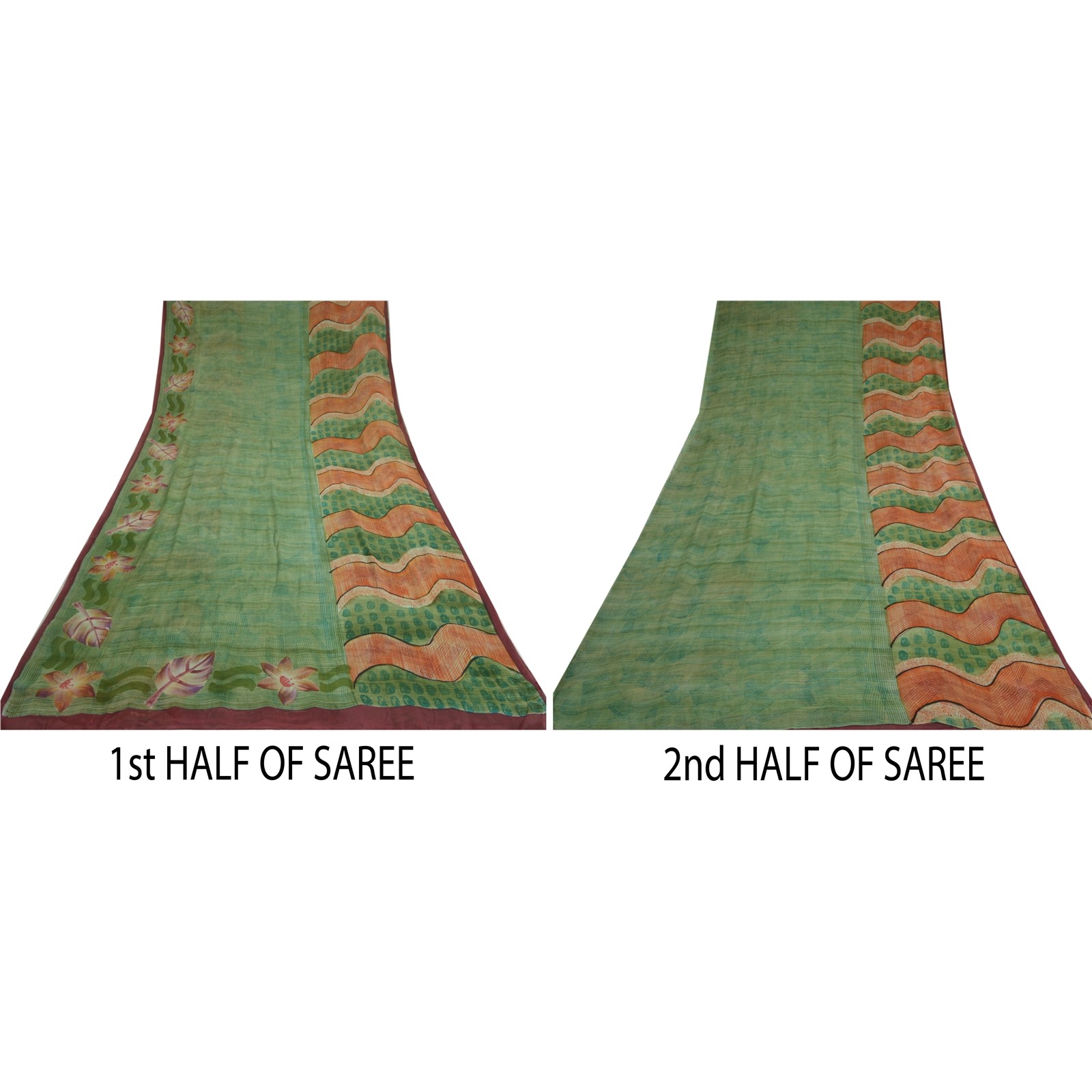 Sanskriti Vintage Green Sarees Pure Georgette Silk Printed Sari Craft 5Yd Fabric