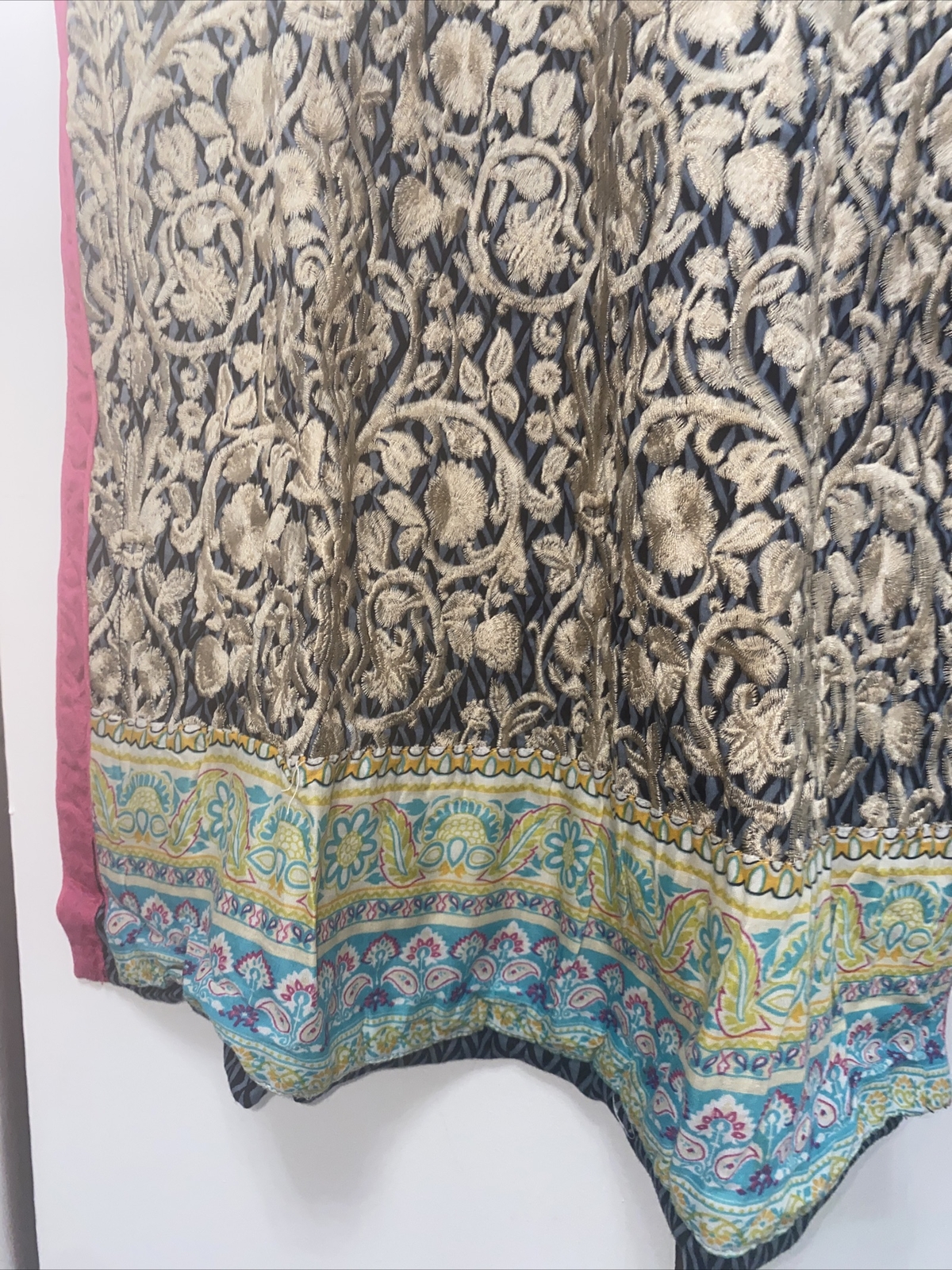 3 piece Embroidered Khaadi suit large full work, cotton lawn chiffon dupatta top