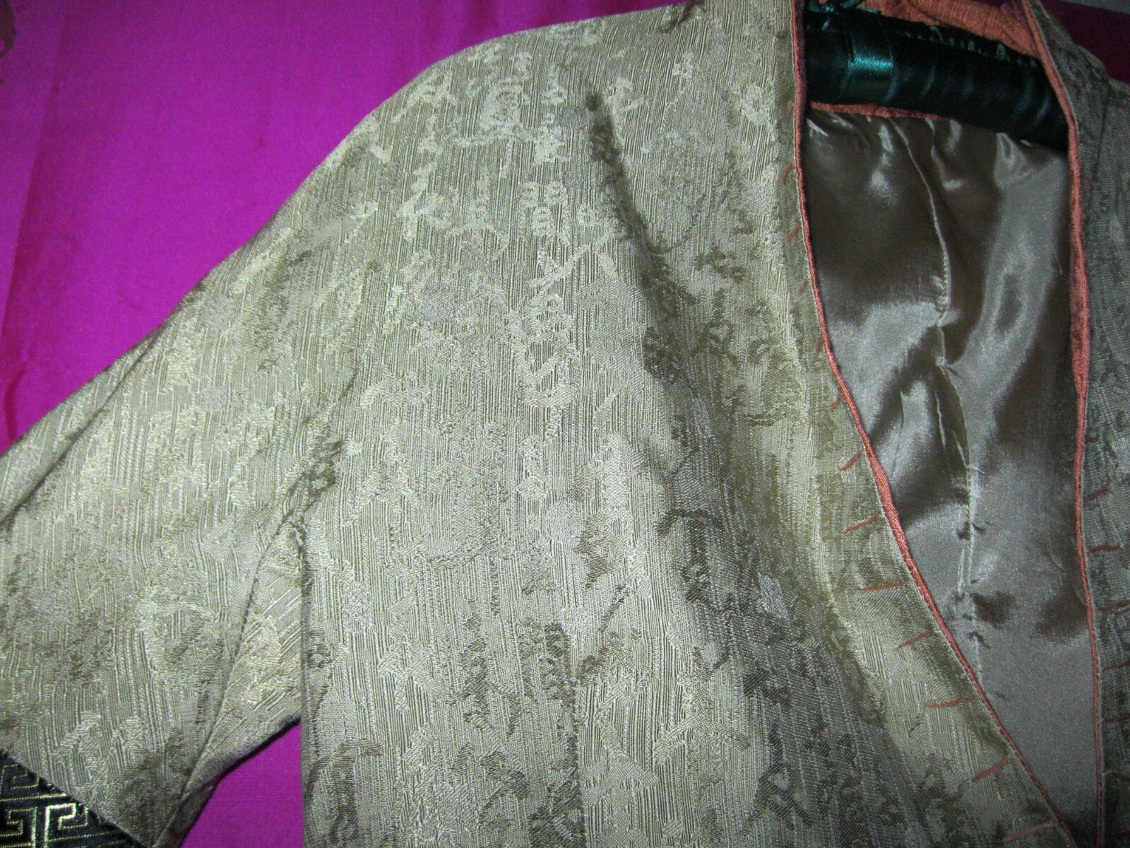 SILVER DRAGON LABEL, SILK/POLY JACKET SZ.XS/S, NEW GREEN/ORANGE, LINED