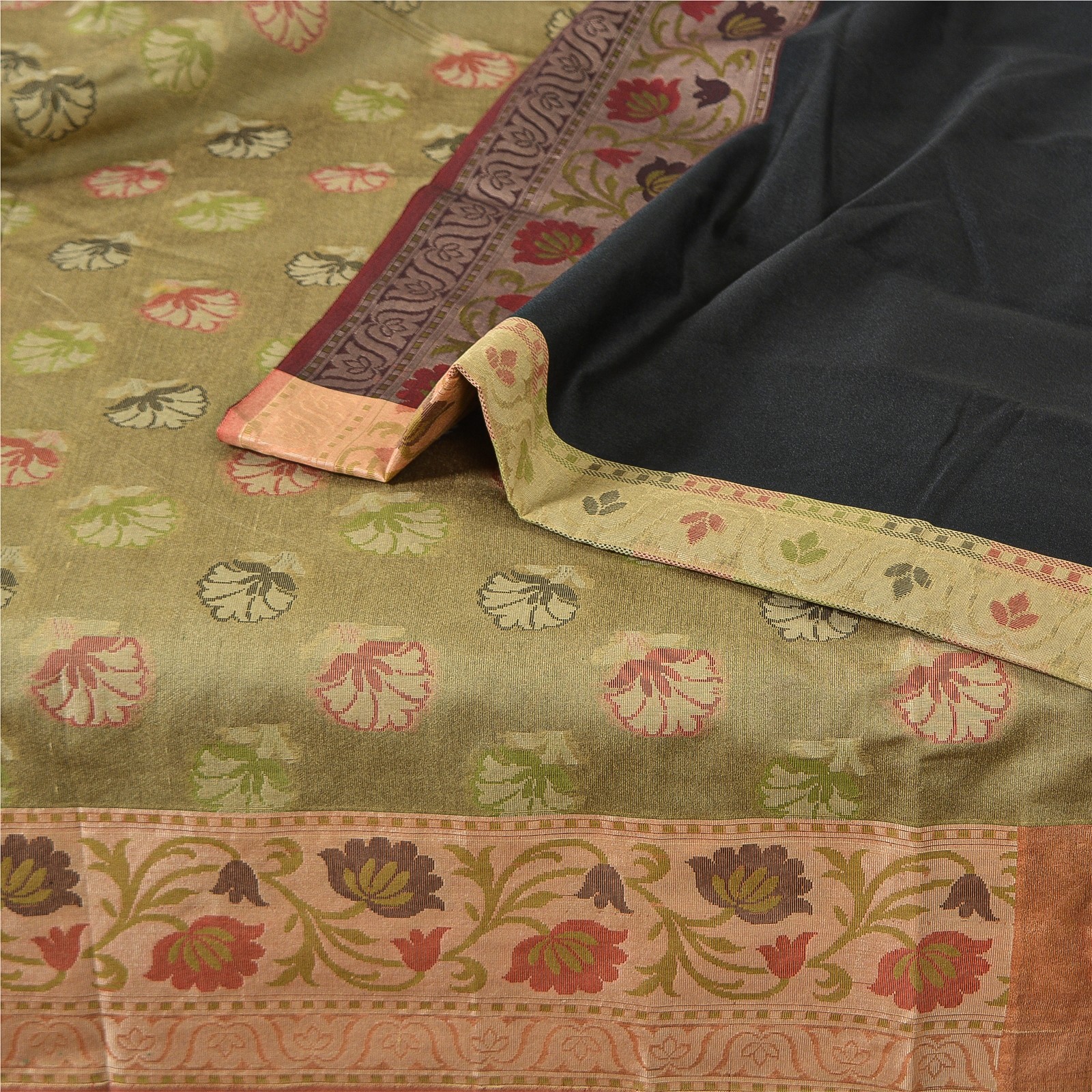 Sanskriti Vintage Indian Sari Art Silk Black Woven & Solid Sarees 5+Yd Crafters