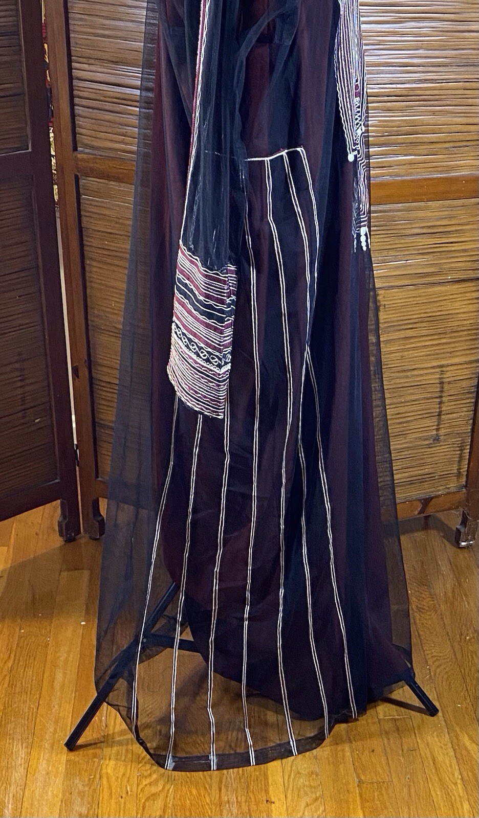 Maroon and Black Saudi Dress with Silver Embroidery